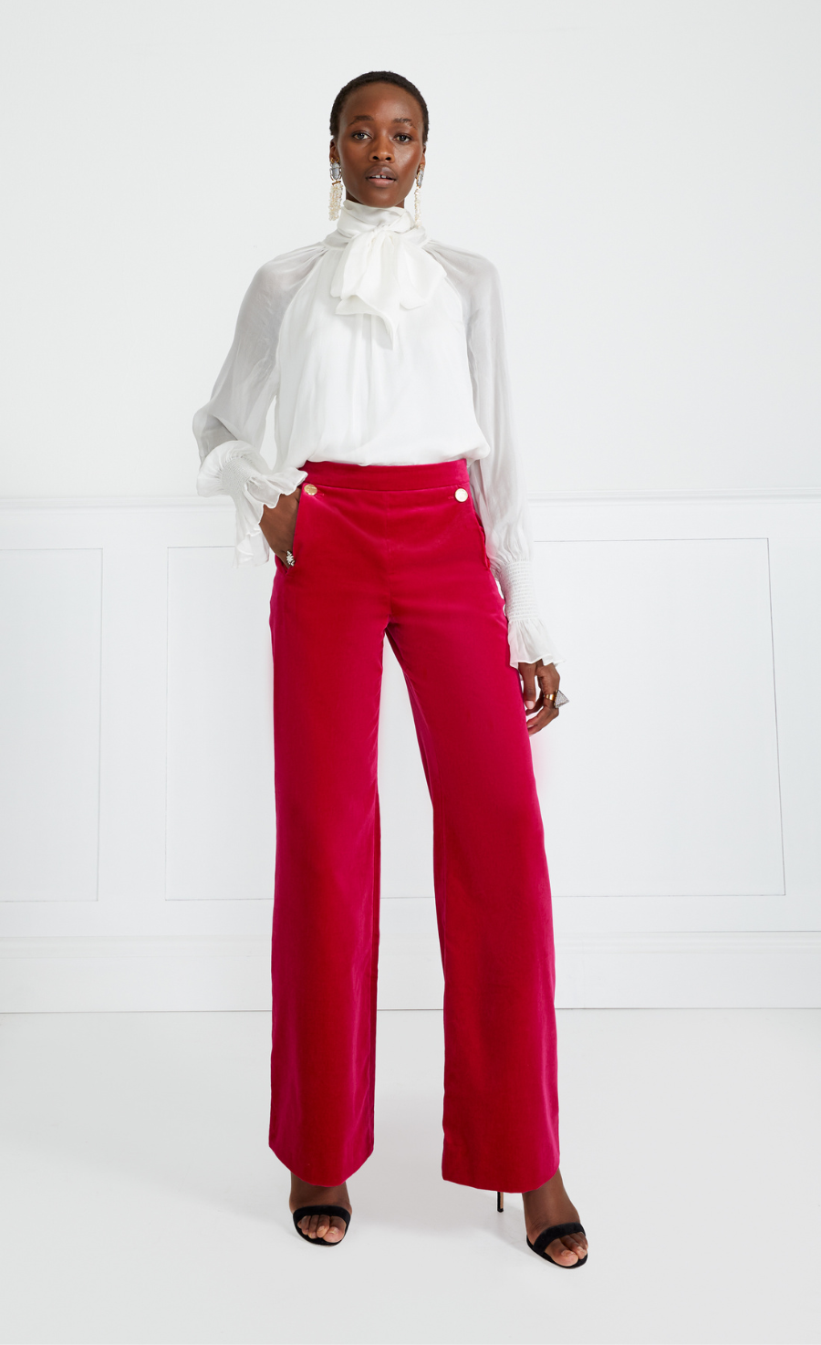 Pink high waisted sales wide leg trousers