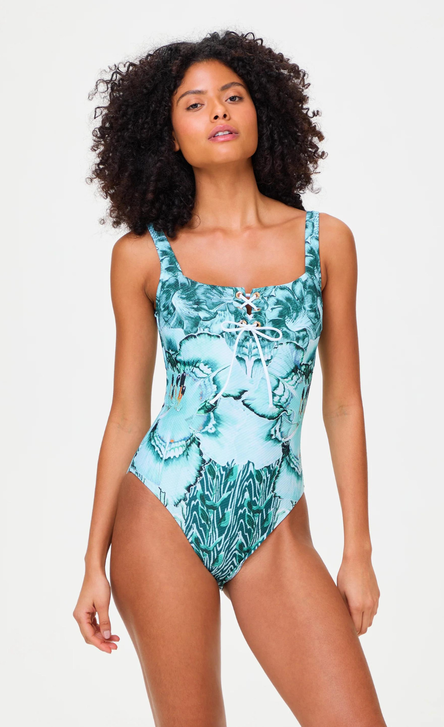 Liana Square Neck One Piece Swimsuit Blue Mix
