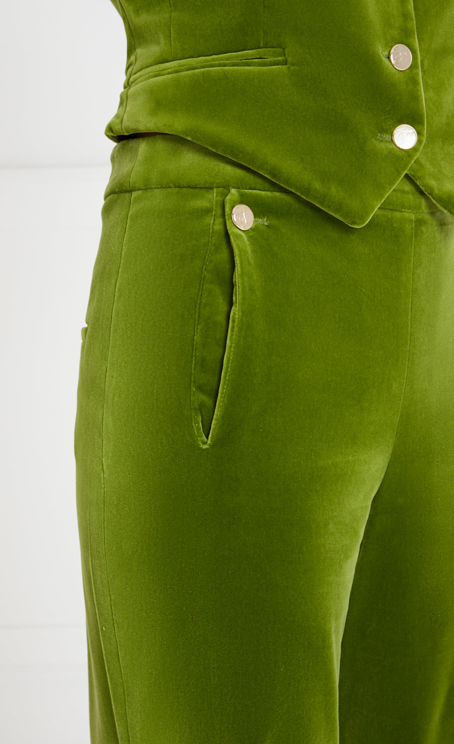 Clove Velvet Waisted Trousers - Chartreuse