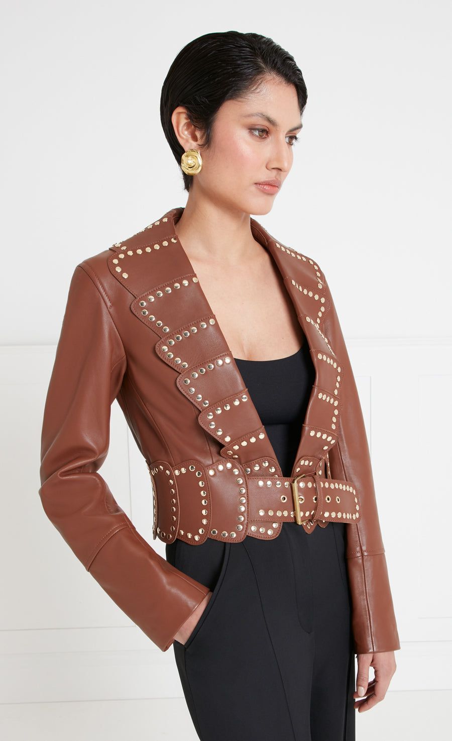 Texas Leather Studded Jacket - Tan