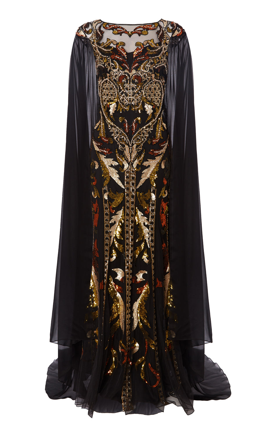 Novella Embellished Cape Gown - Black