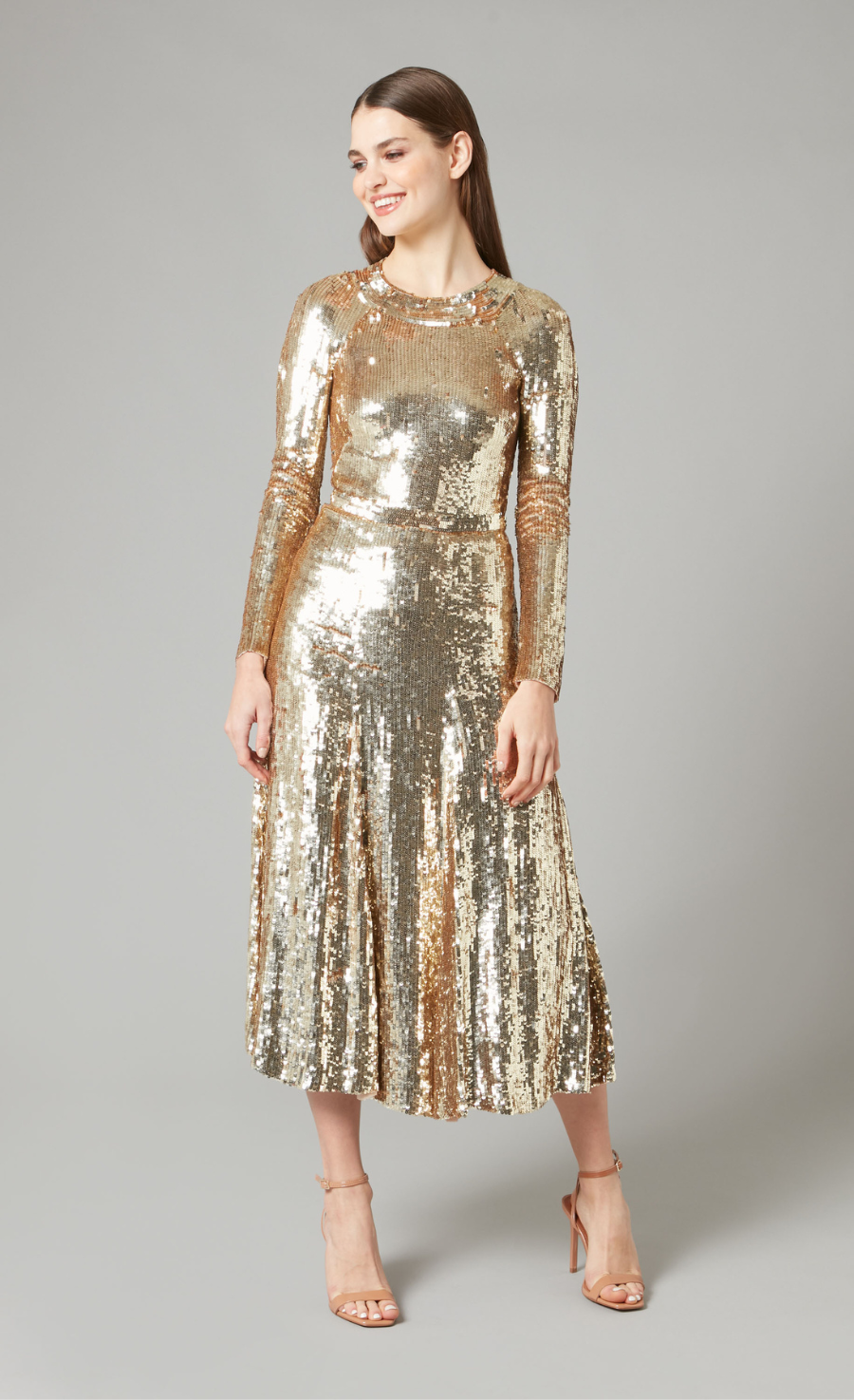 Long sleeve gold sequin dress cheap