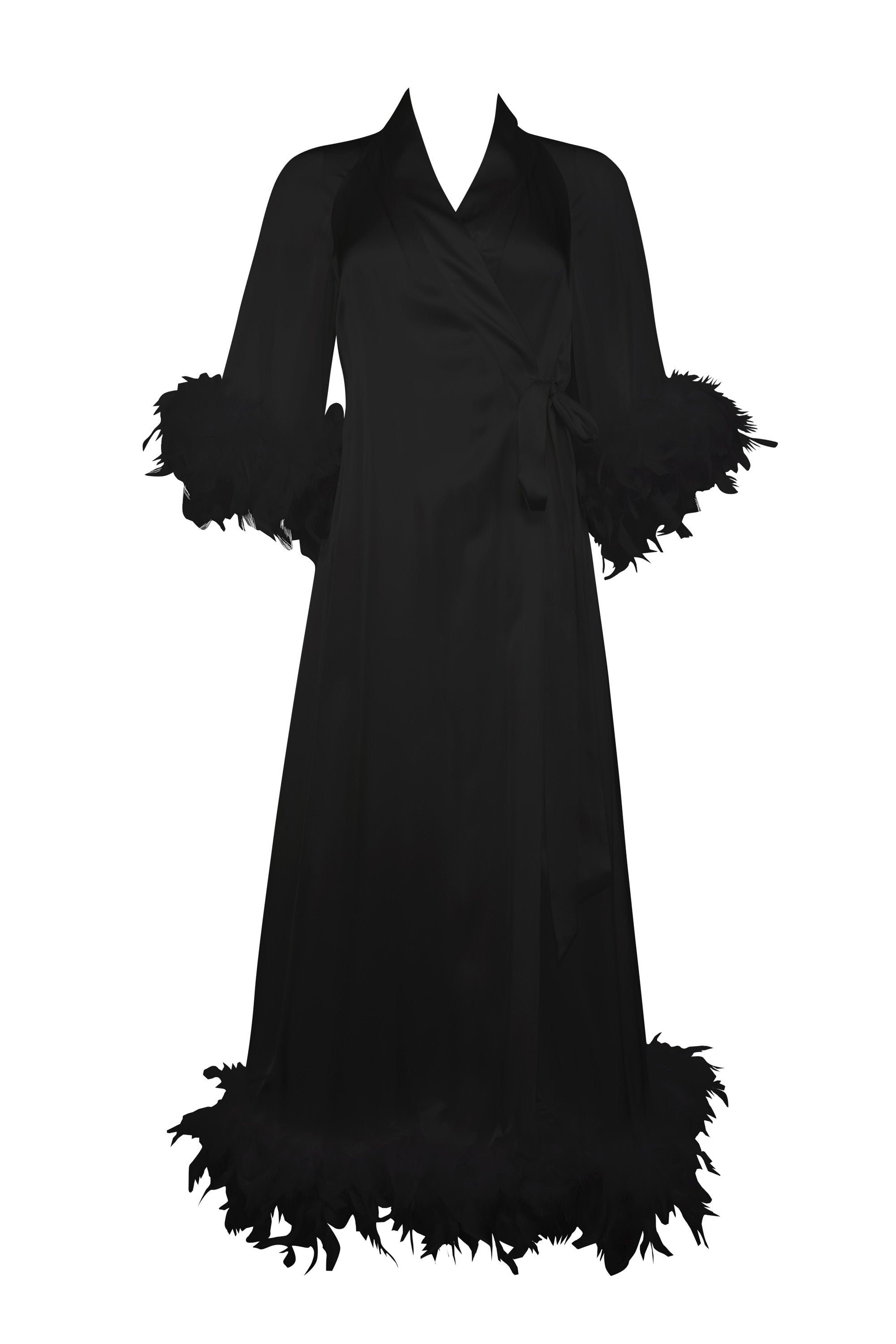 black dressing gowns Long Black robe with feathers BellaDonnaUa, Black / S