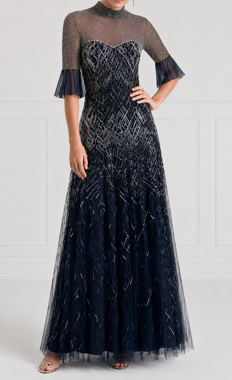 Circe Sleeved Gown - Midnight