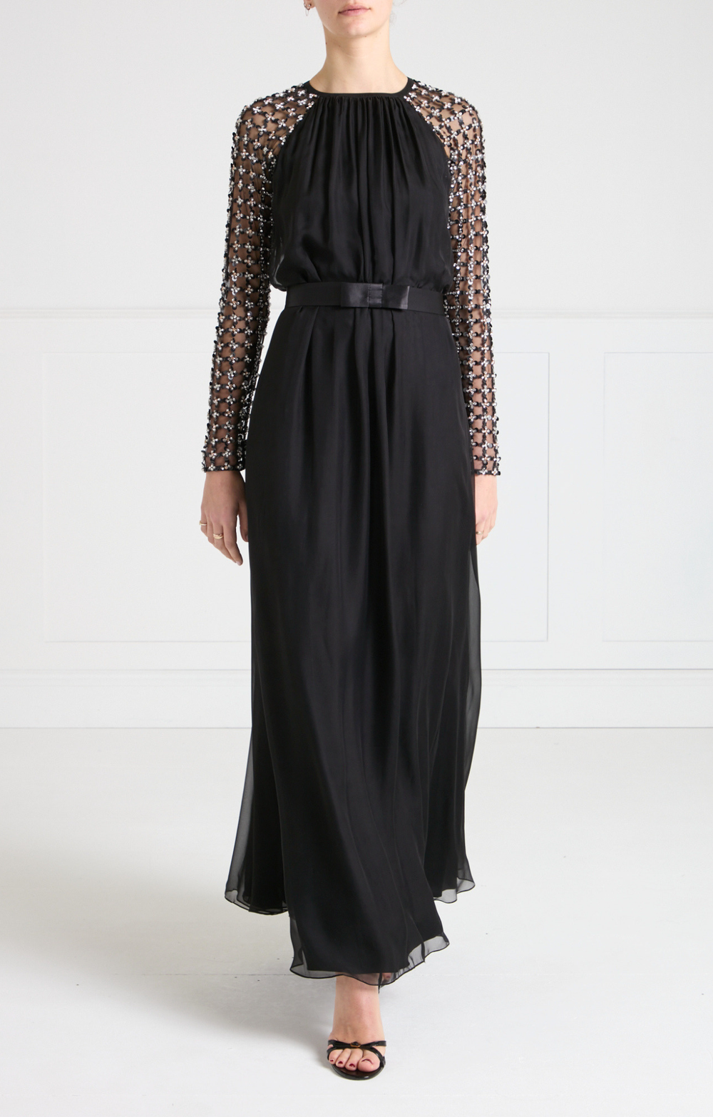 Angelli Lattice Long Dress - Black | Dresses & Jumpsuits