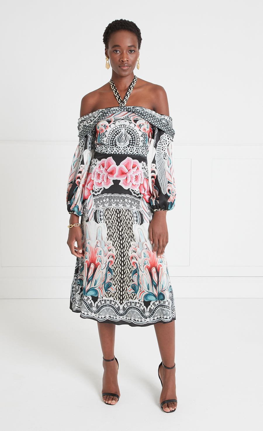 Cici Print Halter Dress - Black