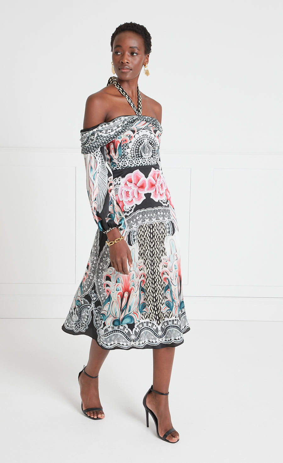 Cici Print Halter Dress - Black