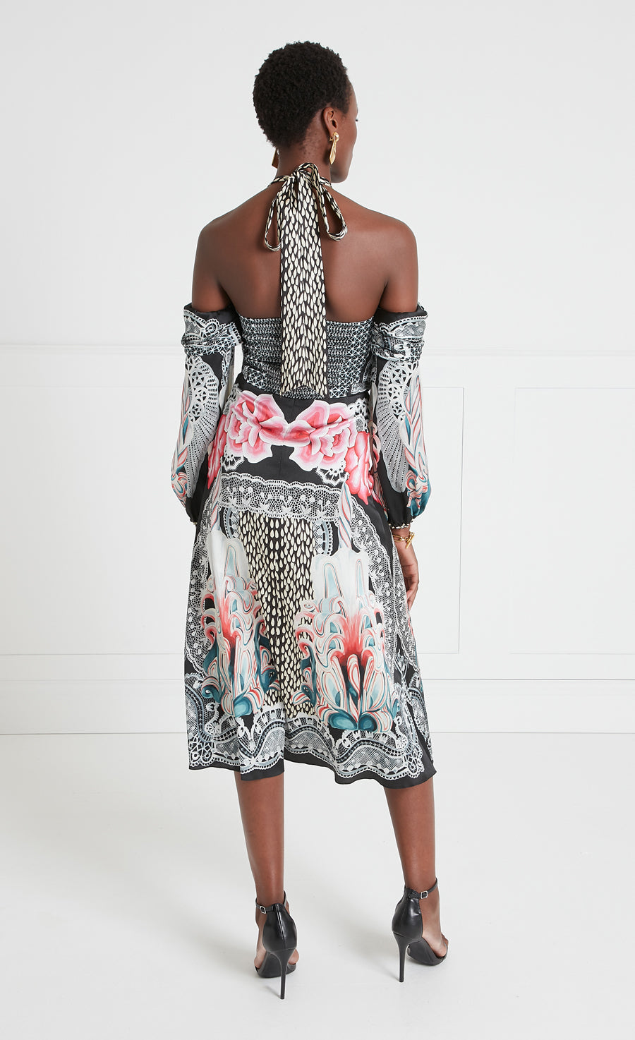 Cici Print Halter Dress - Black