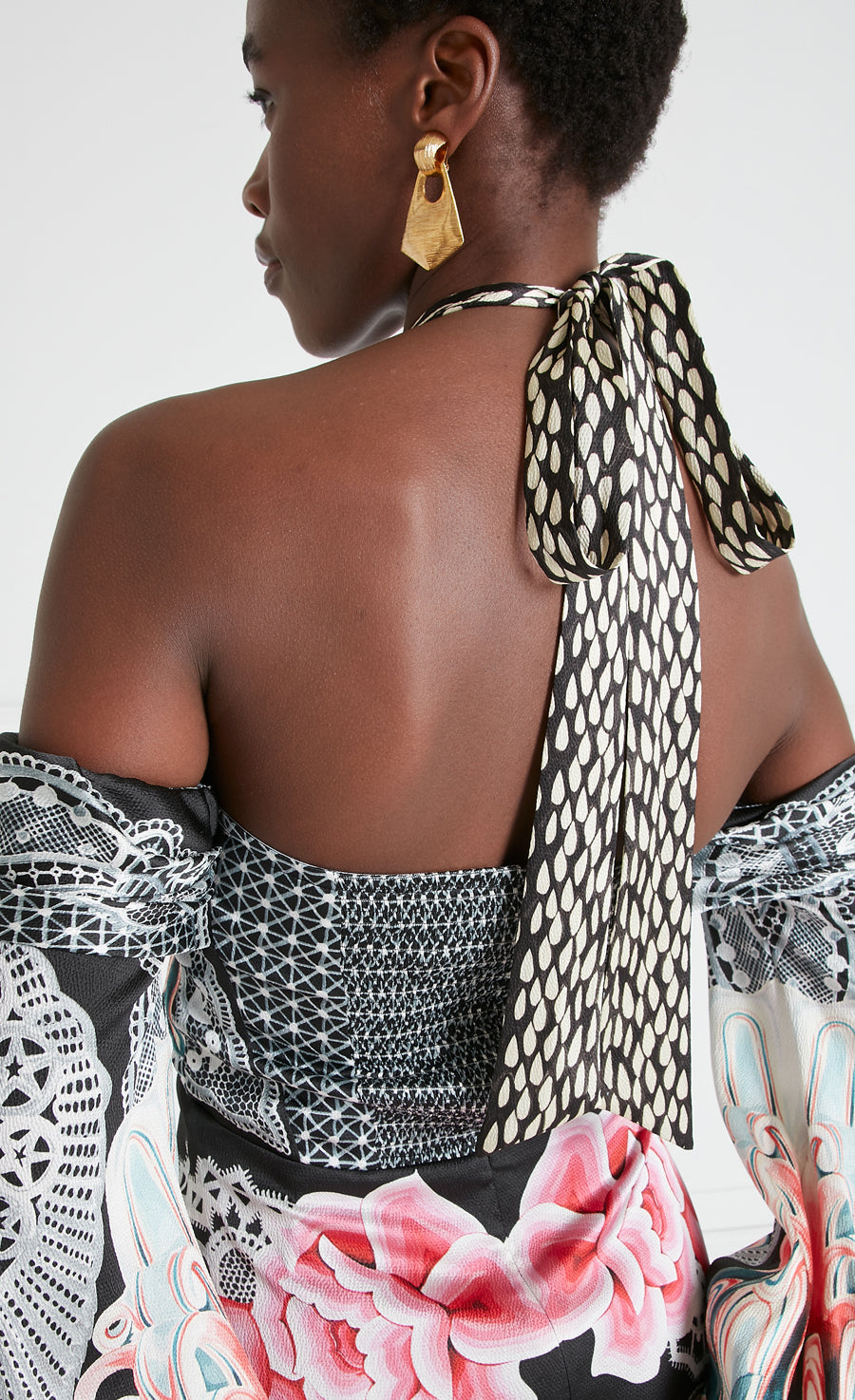 Cici Print Halter Dress - Black