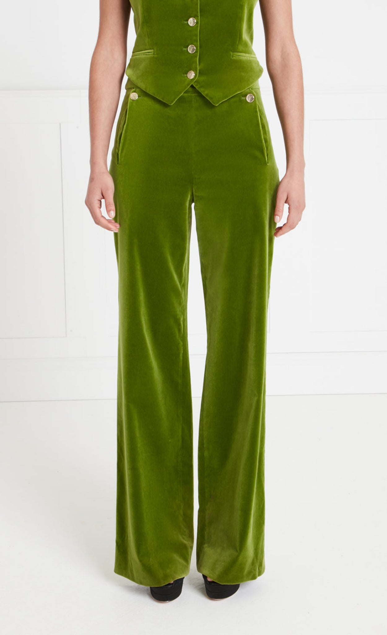 Clove Velvet Waisted Trousers Chartreuse Tailoring Temperley