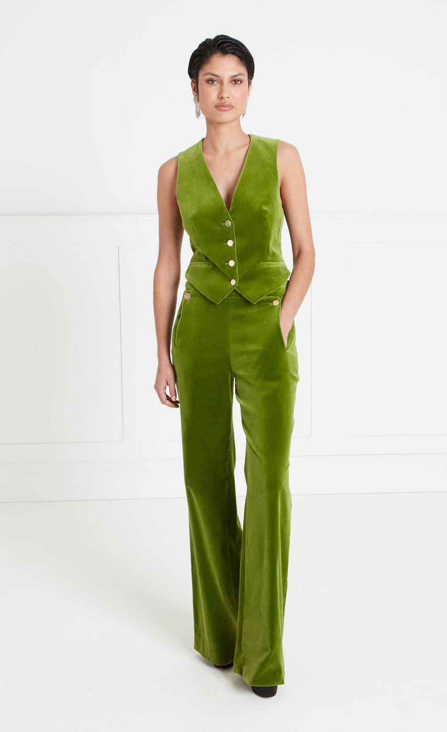 Clove Velvet Waisted Trousers - Chartreuse