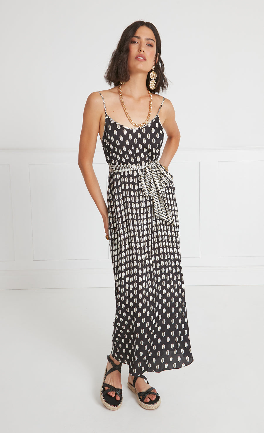 Cowrie Print Slip Dress - Black