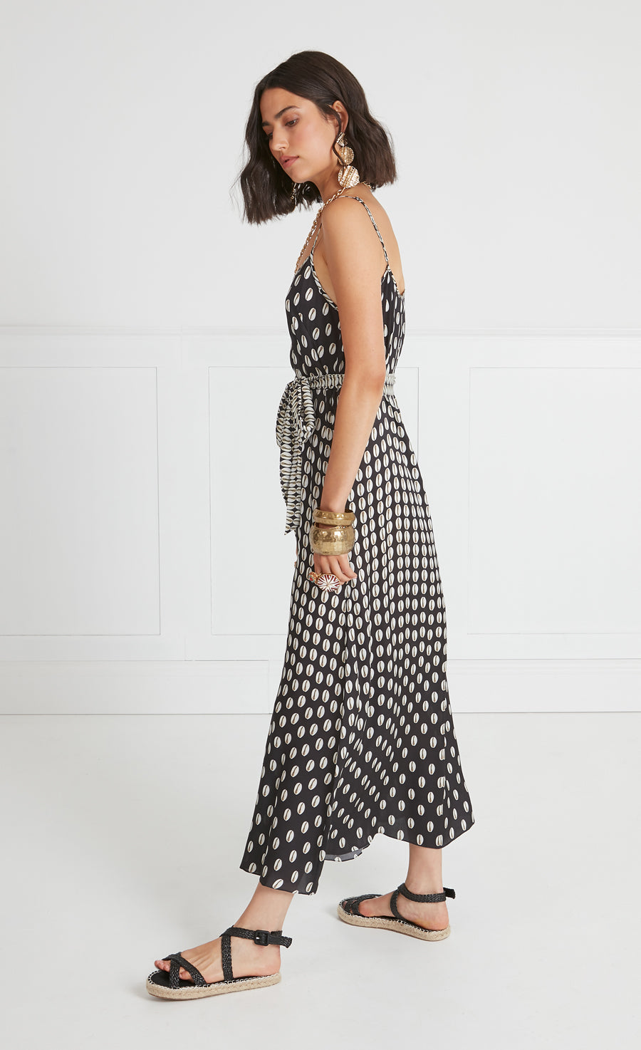 Cowrie Print Slip Dress - Black