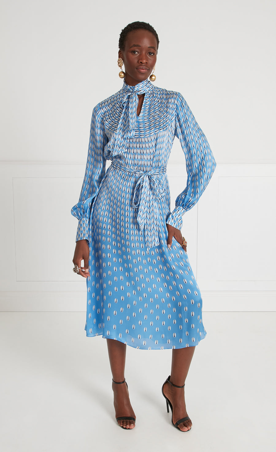 Cowrie Print Sleeved Dress - Cornflower