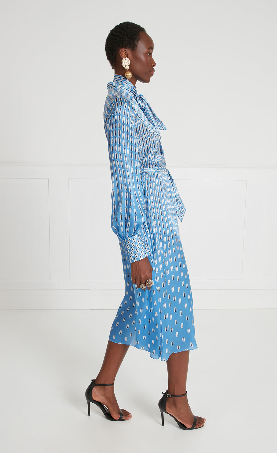 Cowrie Print Sleeved Dress - Cornflower