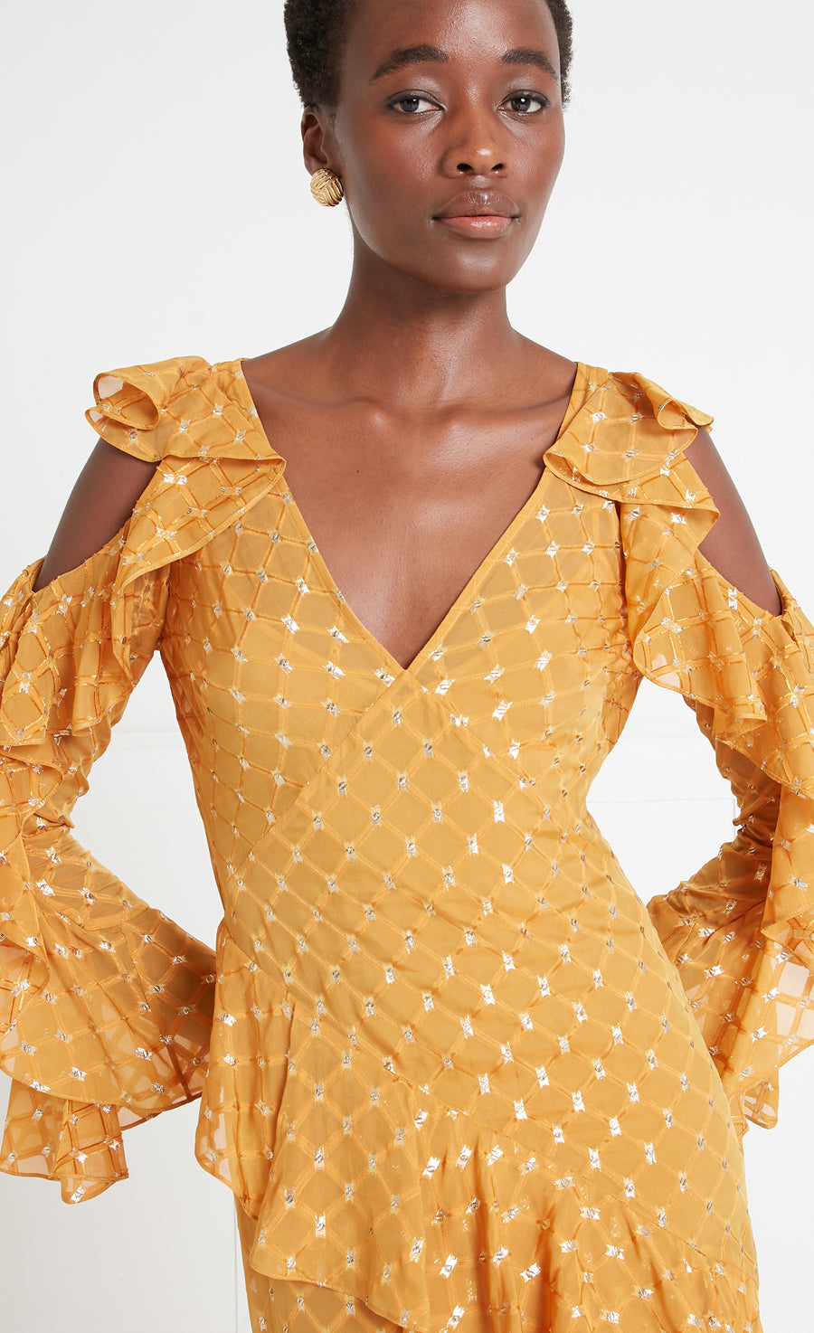 Angelico Ruffle Dress - Amber Gold
