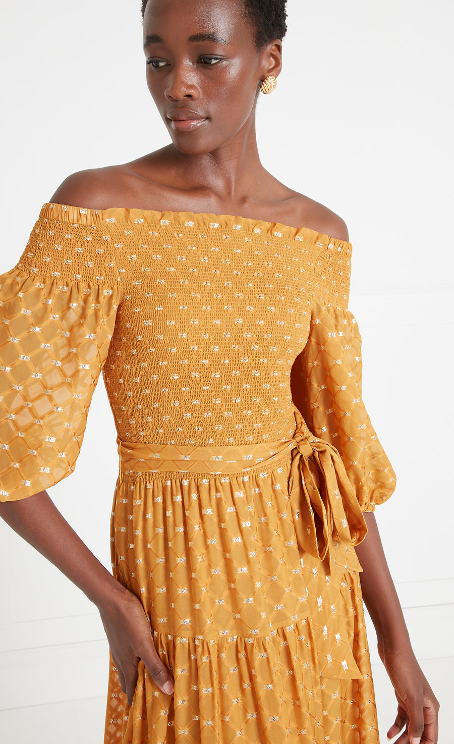 Angelico Off-Shoulder Dress - Amber Gold