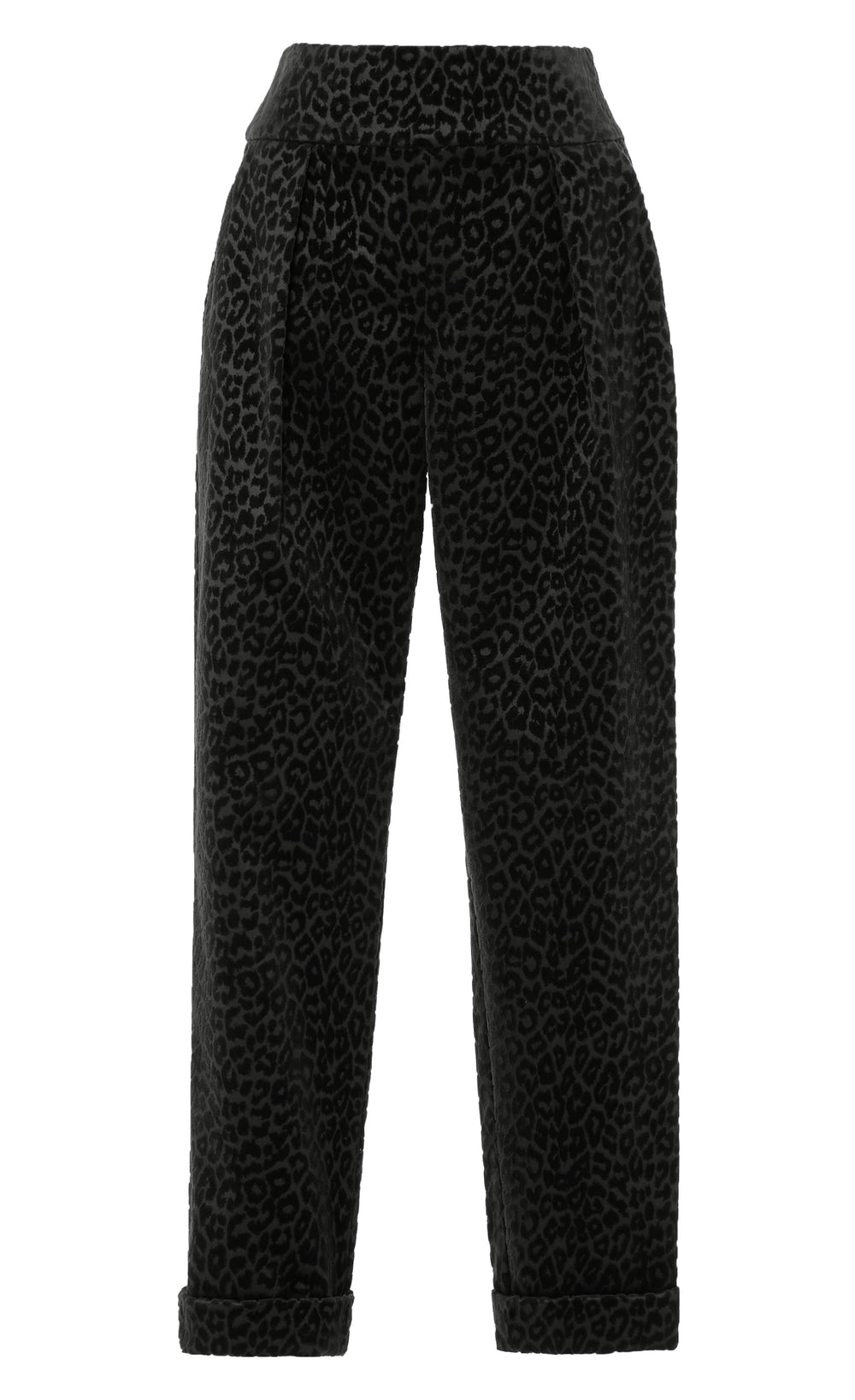 Lynx Velvet Tapered Trousers - Black Tonal Leopard