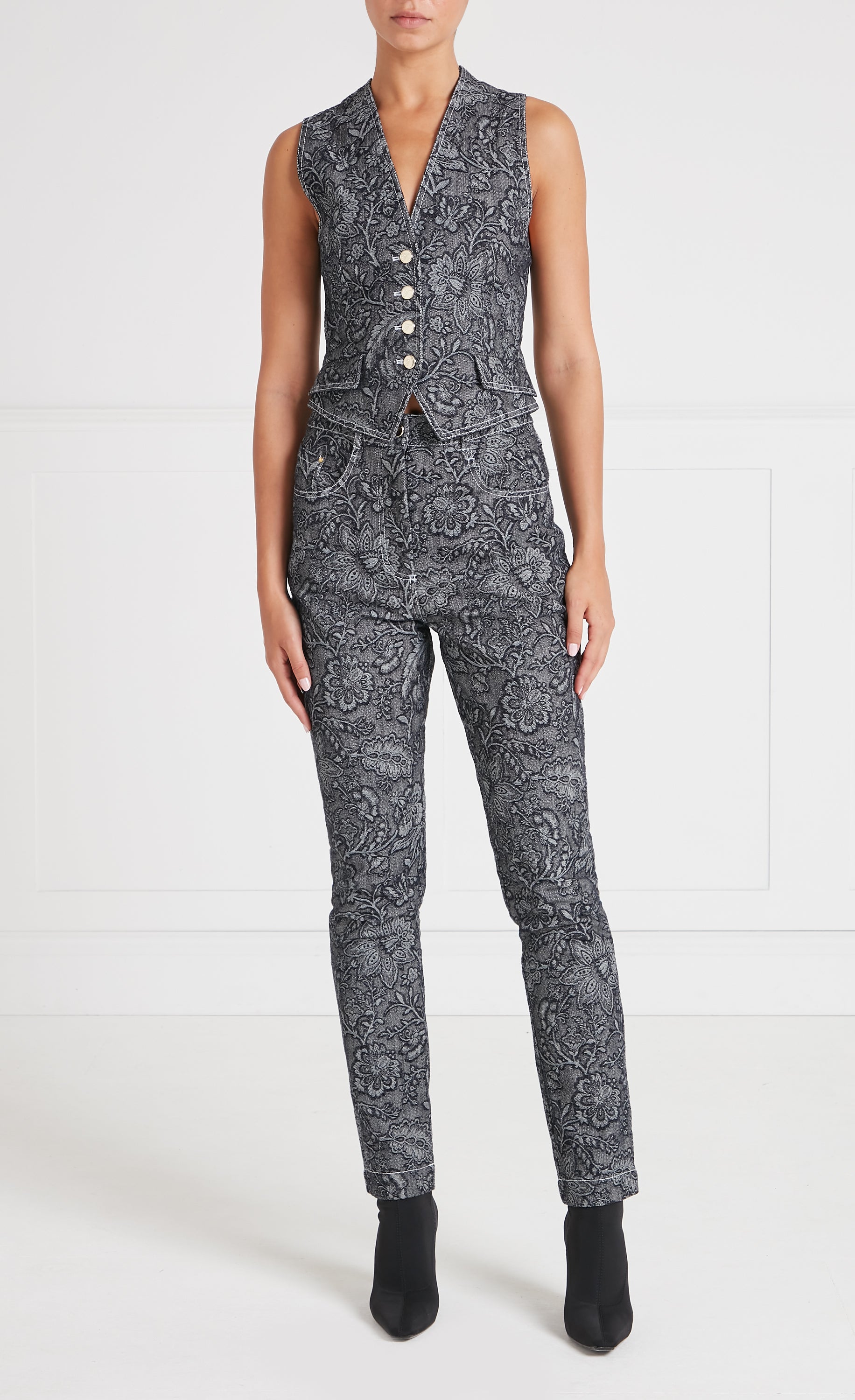 Francis Denim Waistcoat - Washed Black
