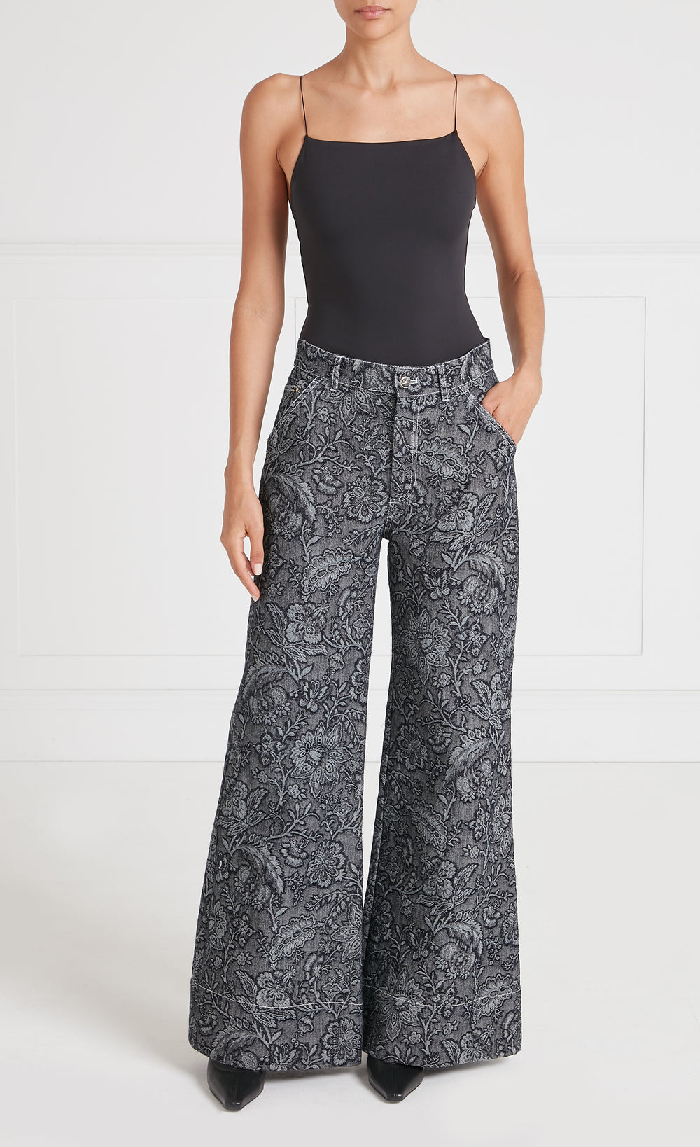 Francis Denim Wide-Leg Trousers - Washed Black