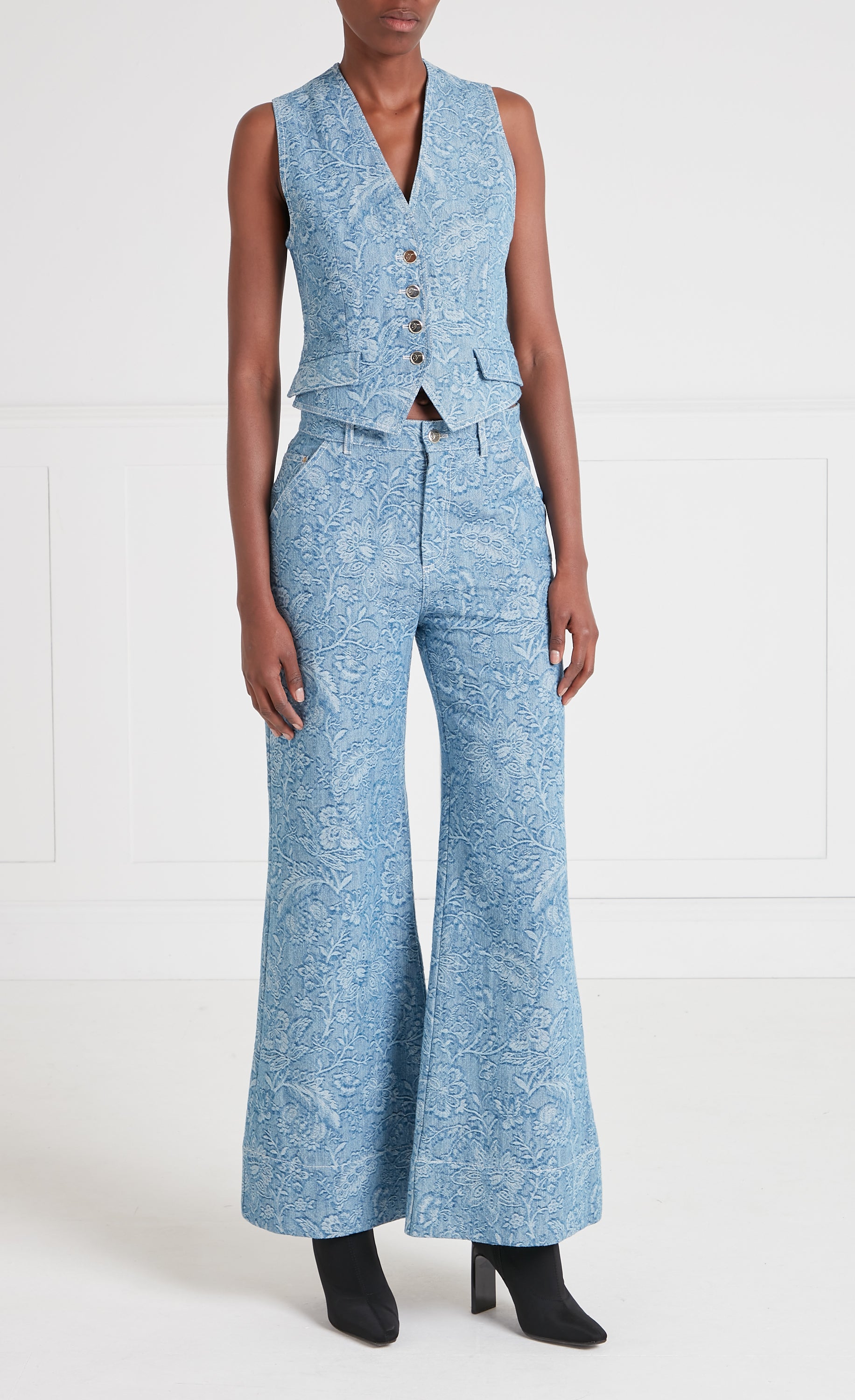 Francis Denim Wide Leg Trousers - Washed Blue