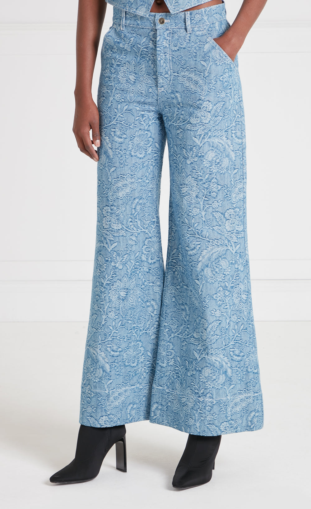 Francis Denim Wide Leg Trousers - Washed Blue
