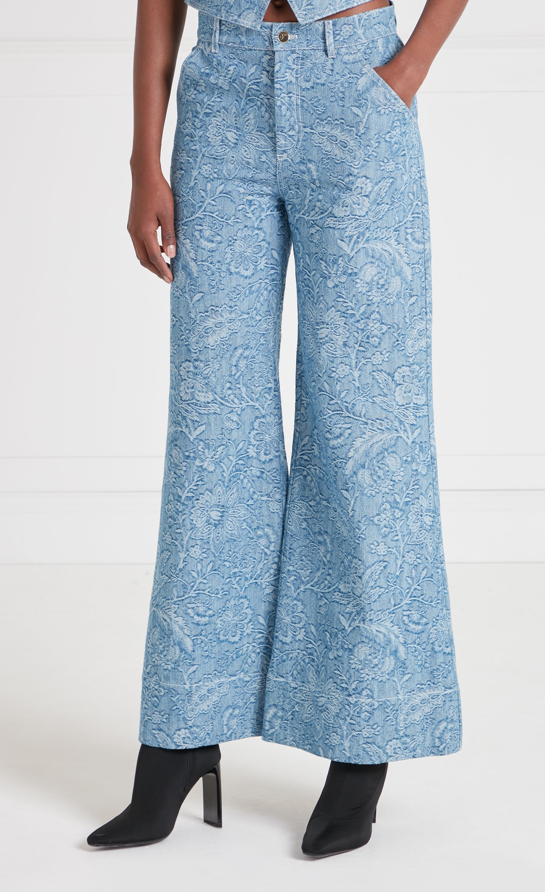 Francis Denim Wide Leg Trousers - Washed Blue