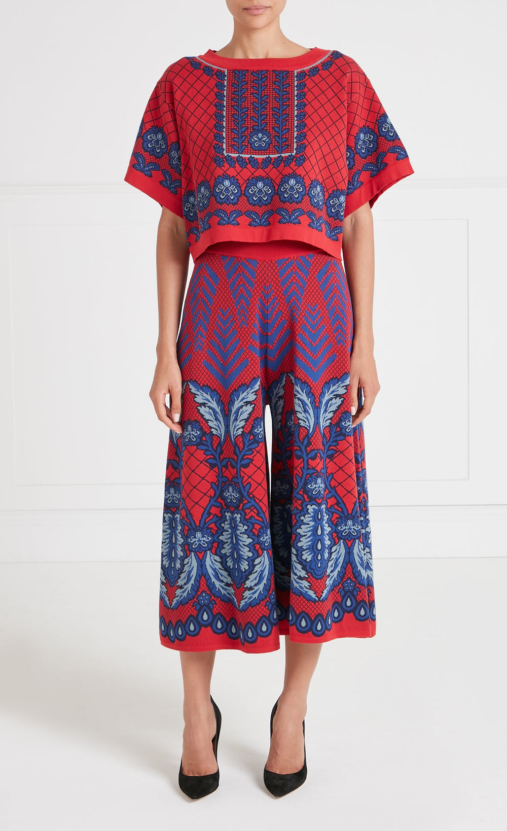 Francis Grid Knit Trousers - Crimson