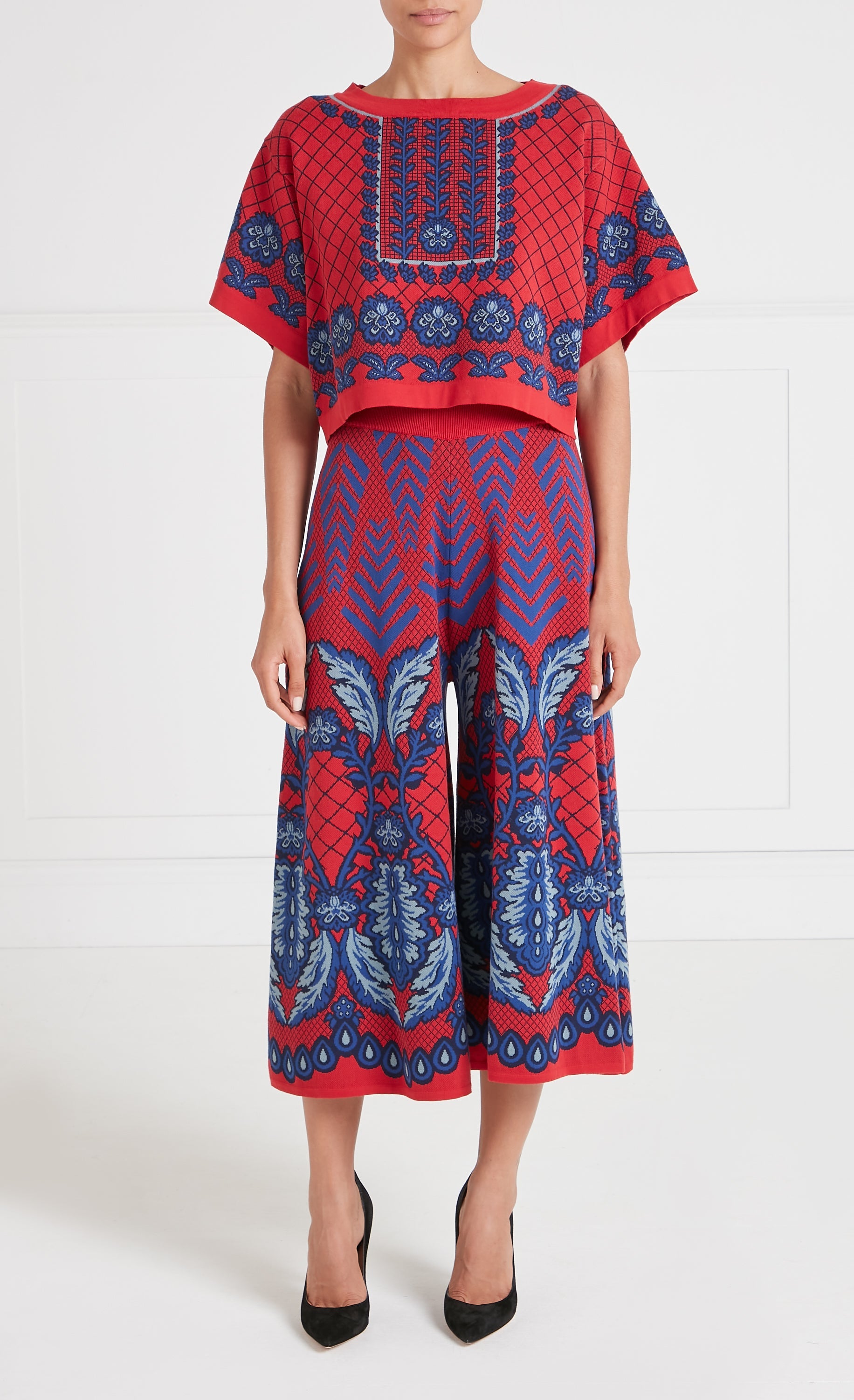 Francis Grid Knit Trousers - Crimson