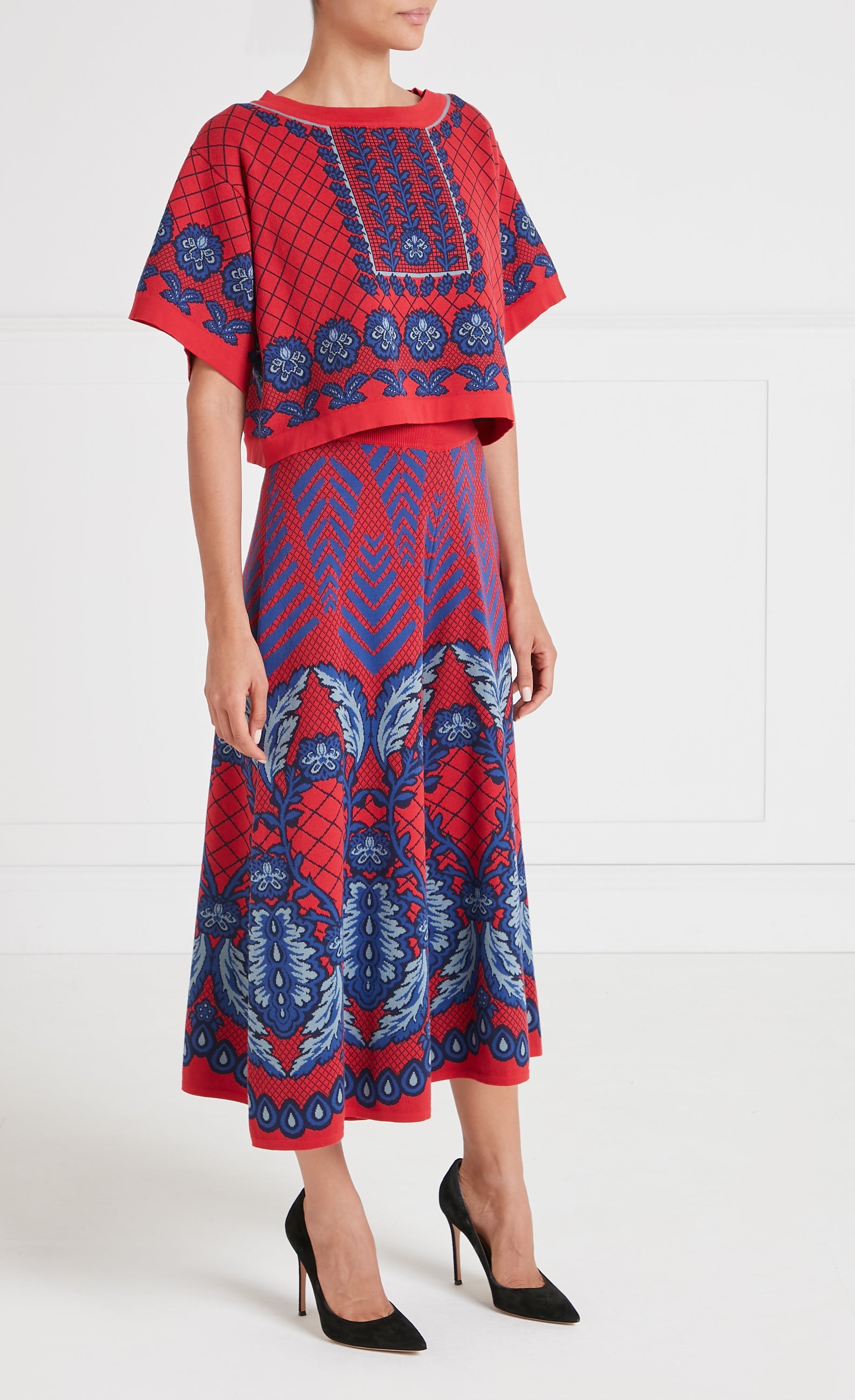 Francis Grid Knit Trousers - Crimson