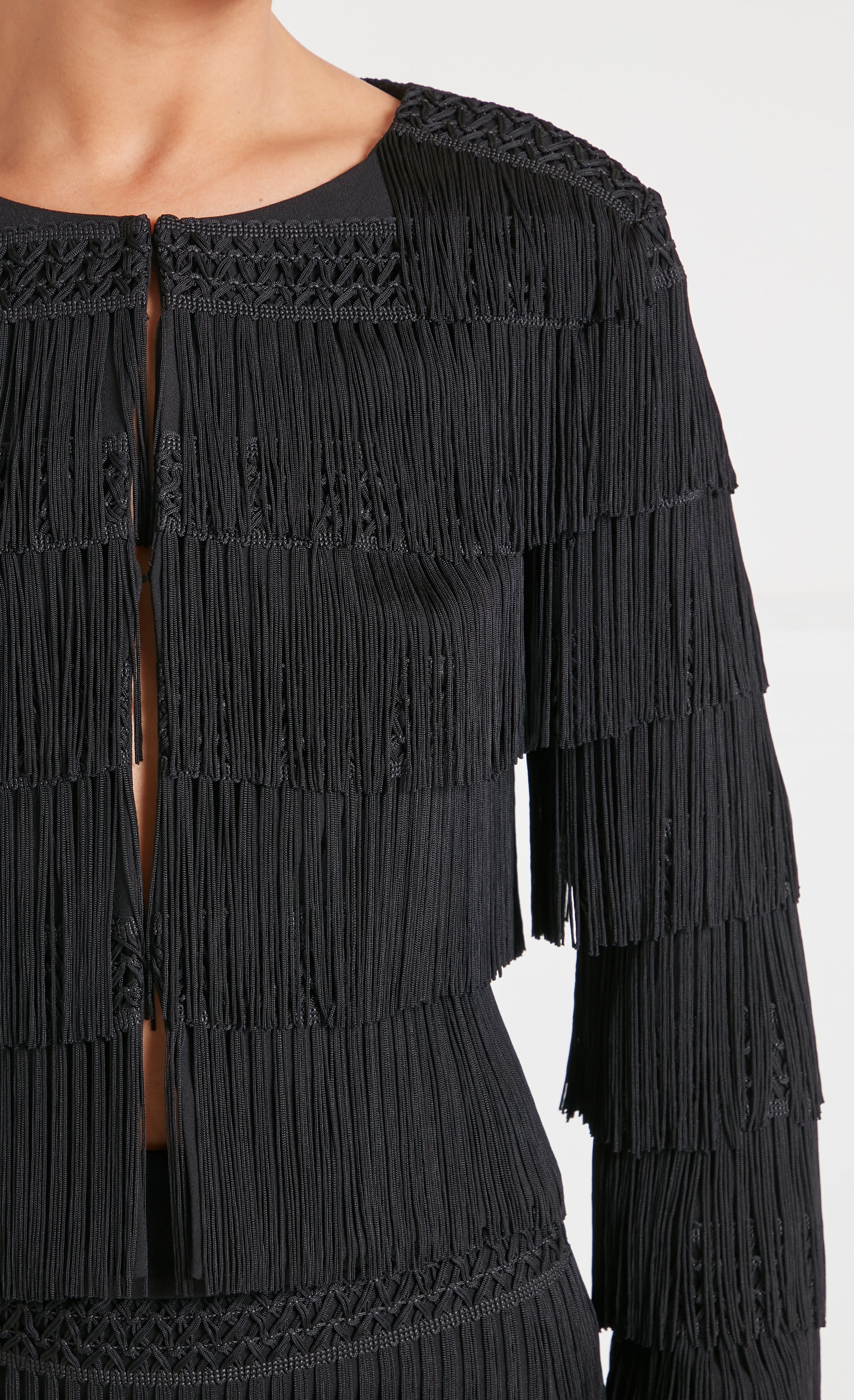 Fringe Cropped Jacket - Black
