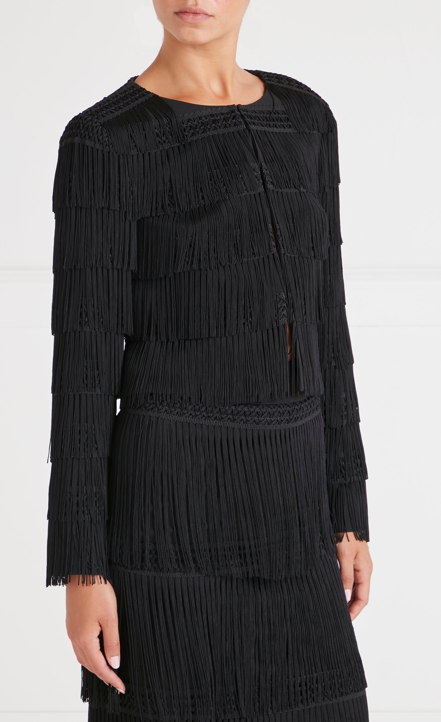 Fringe Cropped Jacket - Black