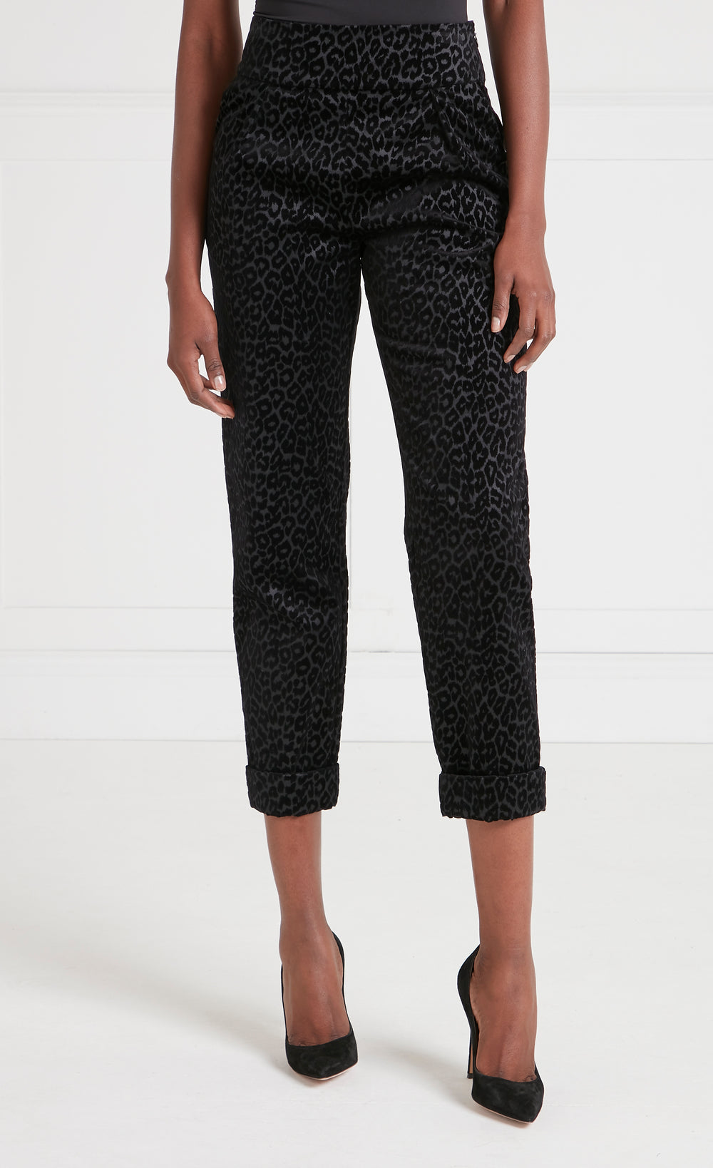 Lynx Velvet Tapered Trousers - Black Tonal Leopard