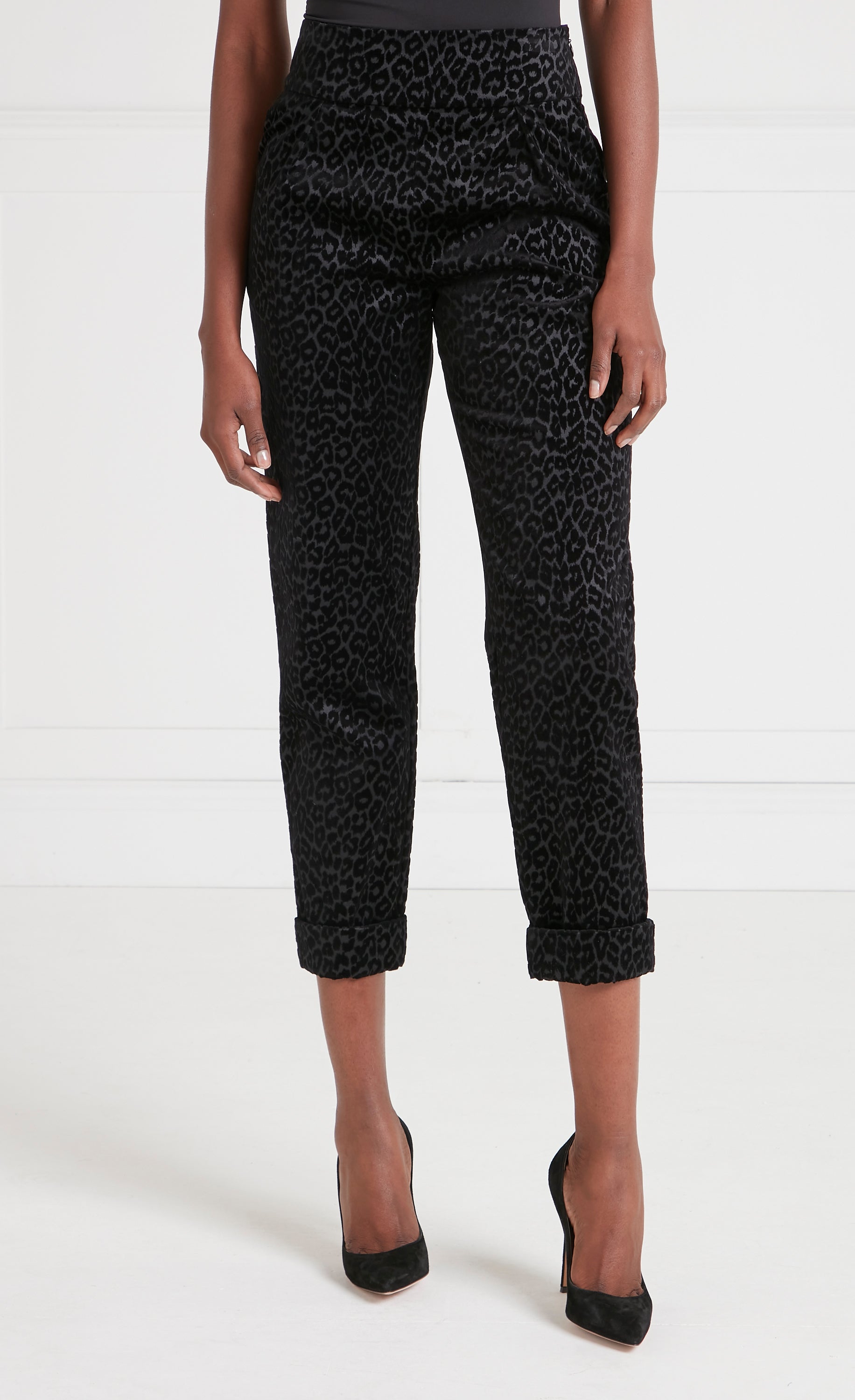 Lynx Velvet Tapered Trousers - Black Tonal Leopard
