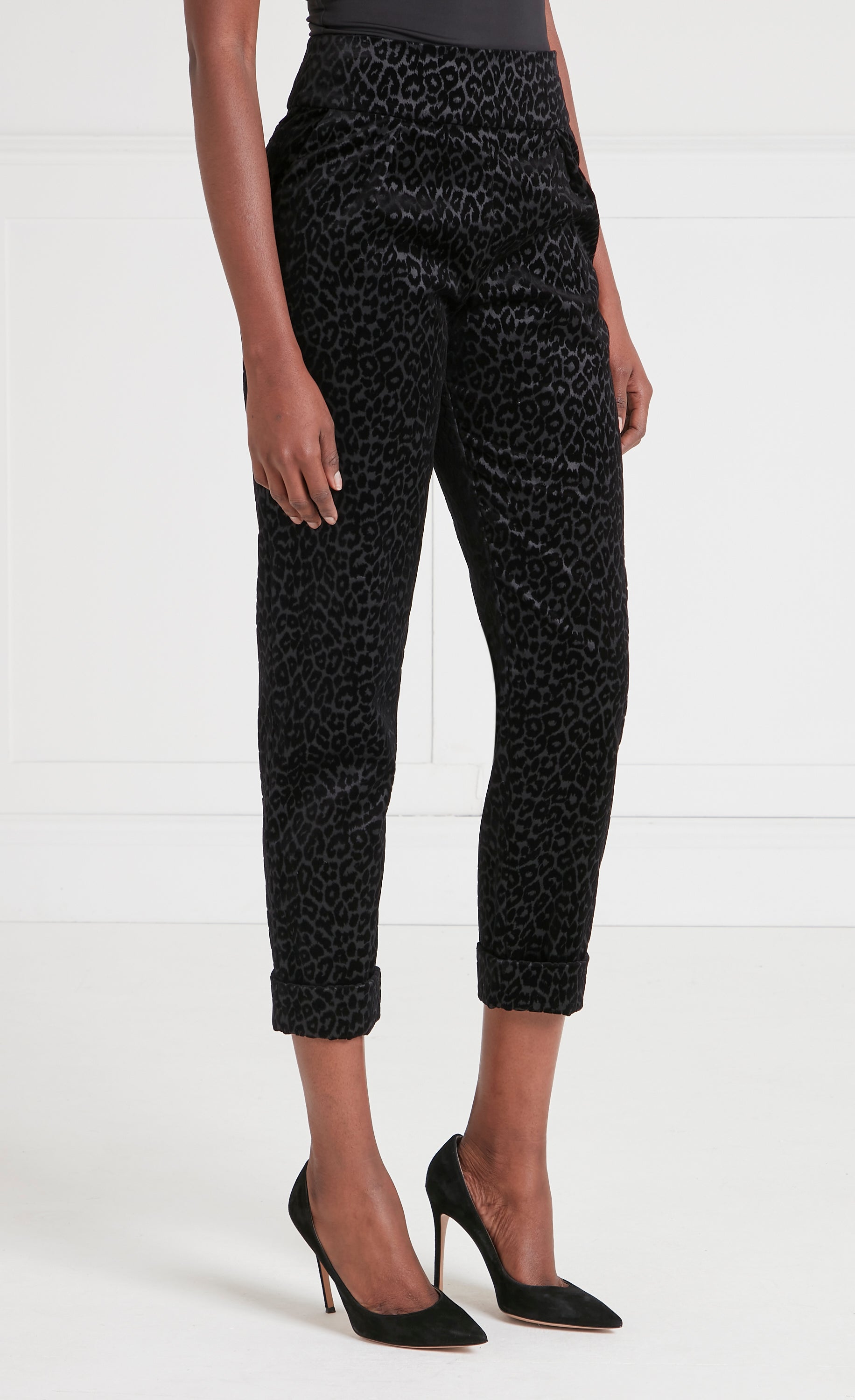 Lynx Velvet Tapered Trousers - Black Tonal Leopard