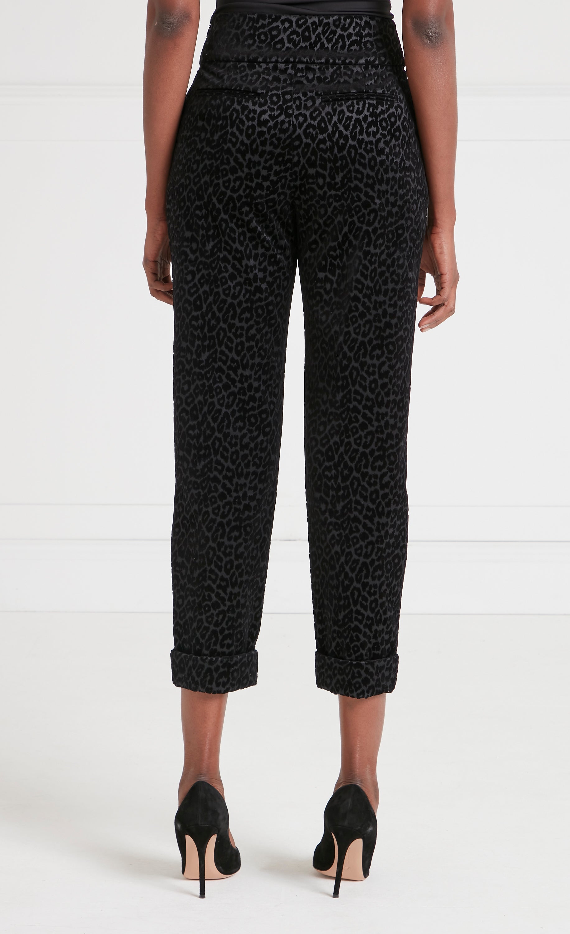 Lynx Velvet Tapered Trousers - Black Tonal Leopard