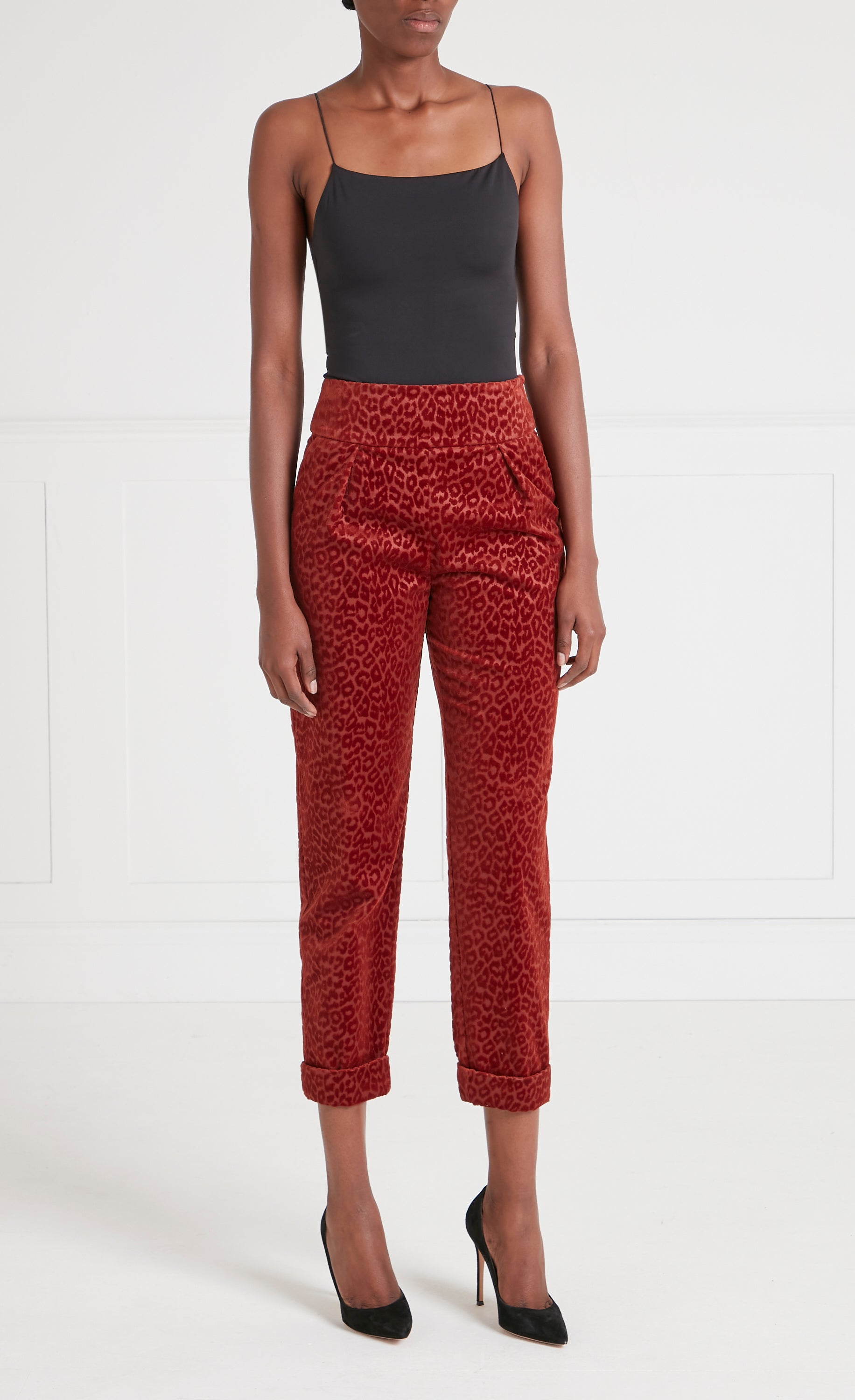 Lynx Velvet Tapered Trousers - Maple Tonal Leopard