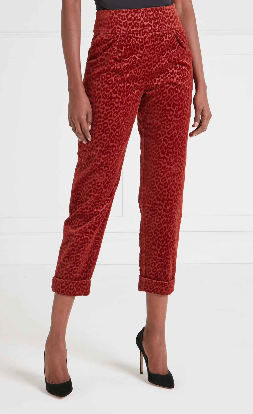 Lynx Velvet Tapered Trousers - Maple Tonal Leopard