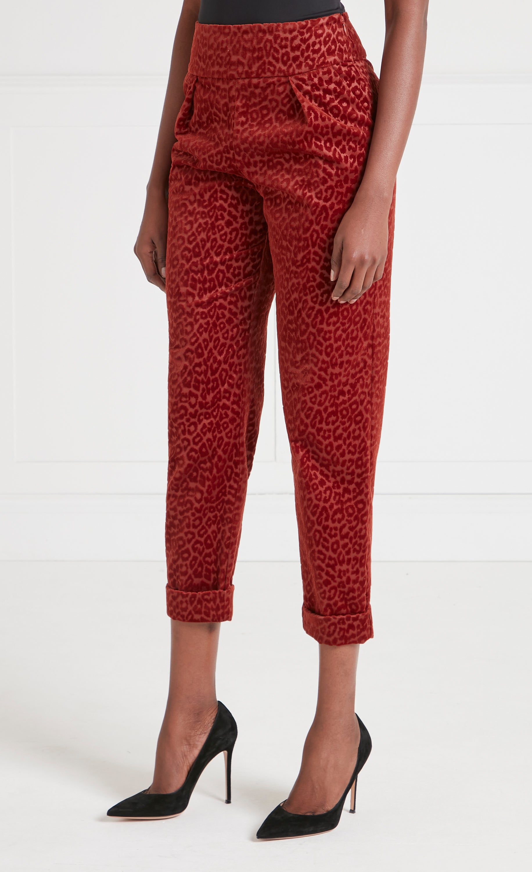 Lynx Velvet Tapered Trousers - Maple Tonal Leopard