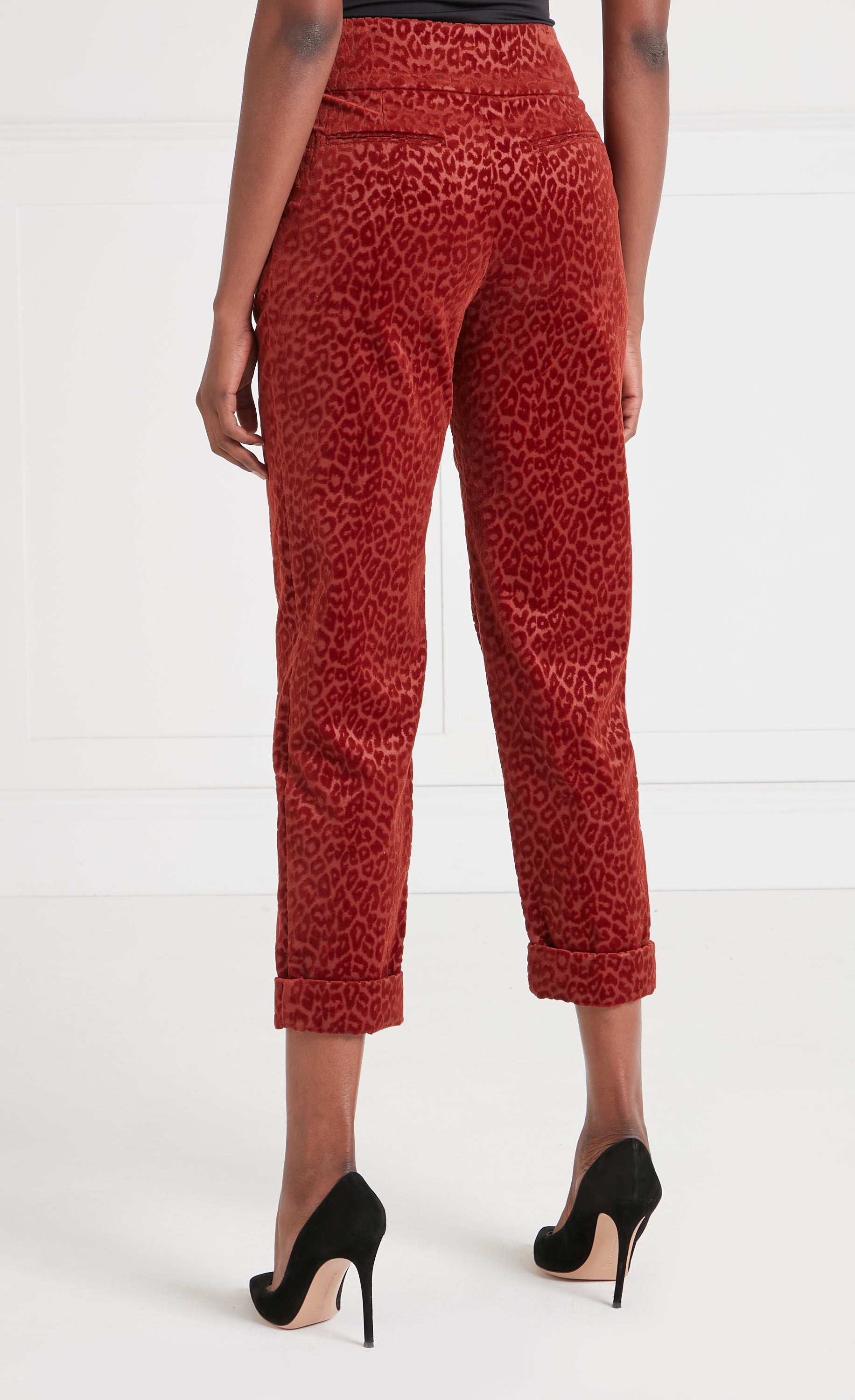 Lynx Velvet Tapered Trousers - Maple Tonal Leopard