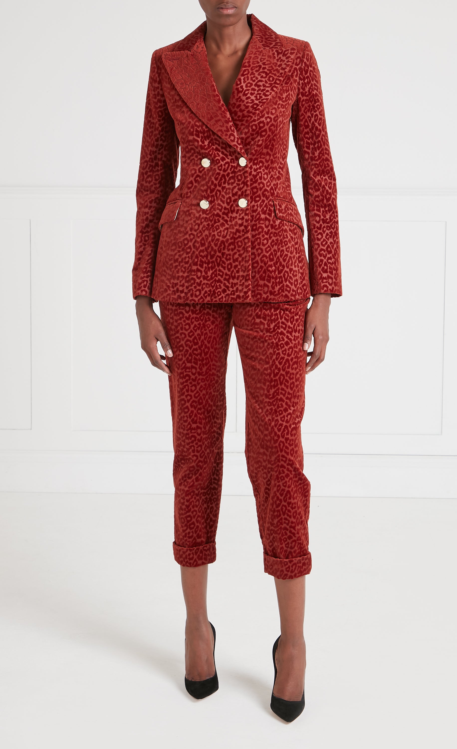 Lynx Velvet Double Breasted Jacket - Maple Leopard