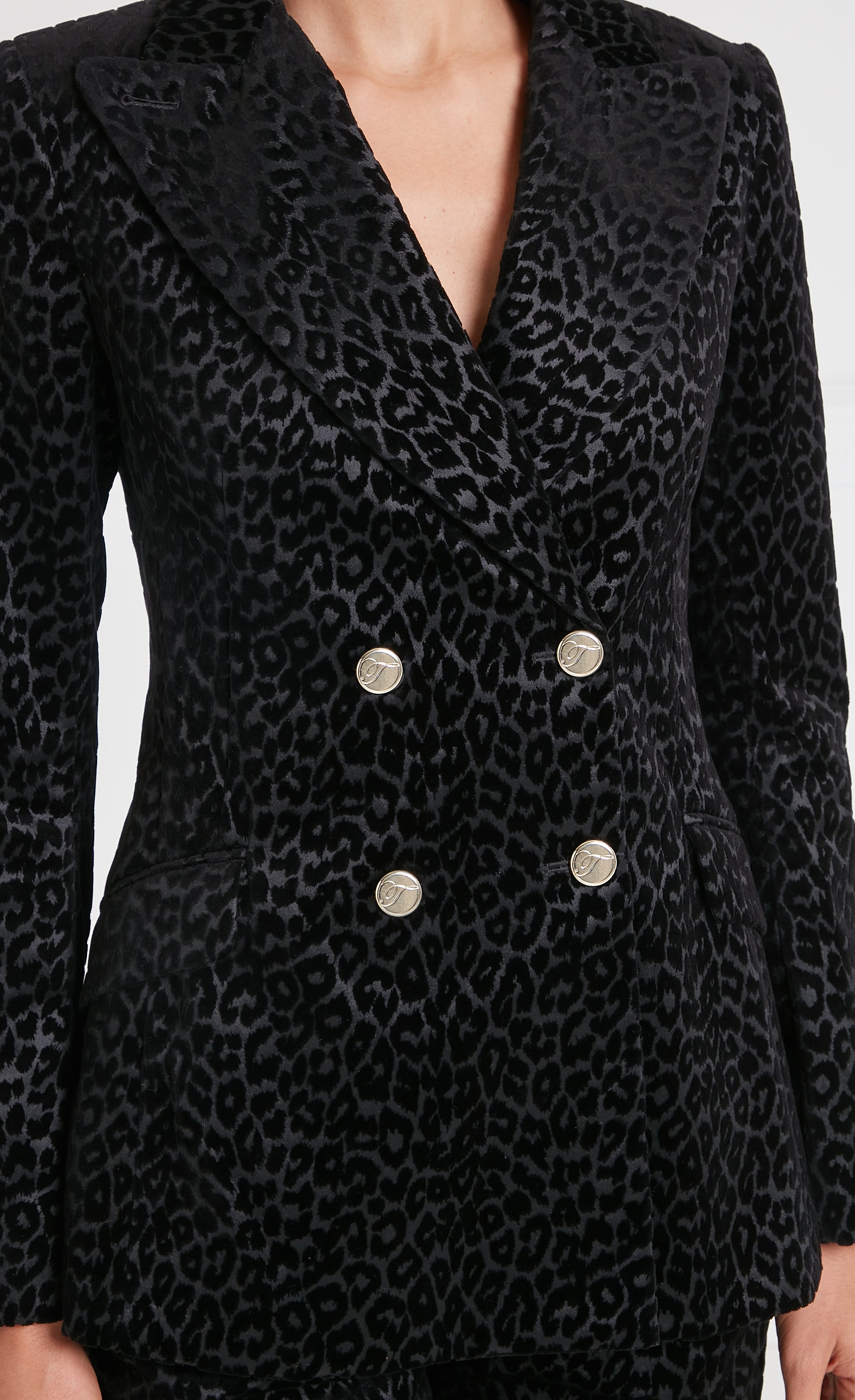Lynx Velvet Double Breasted Jacket - Black Leopard