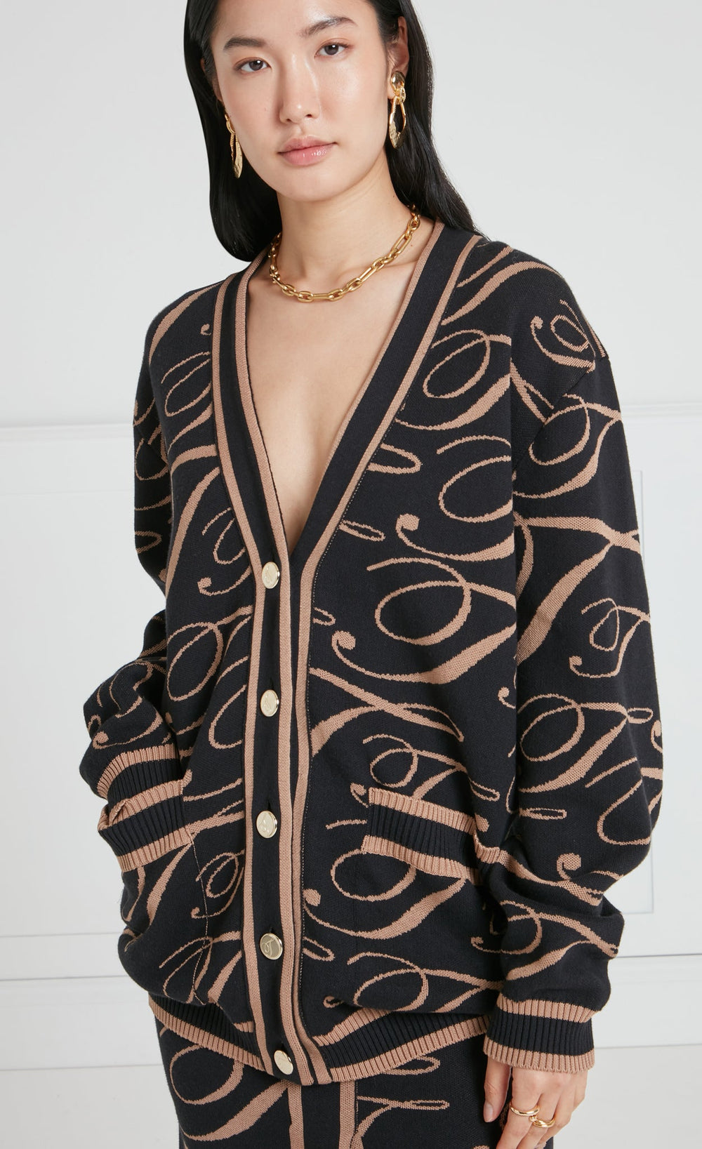 T-Logo Mania Cardigan - Black/Camel