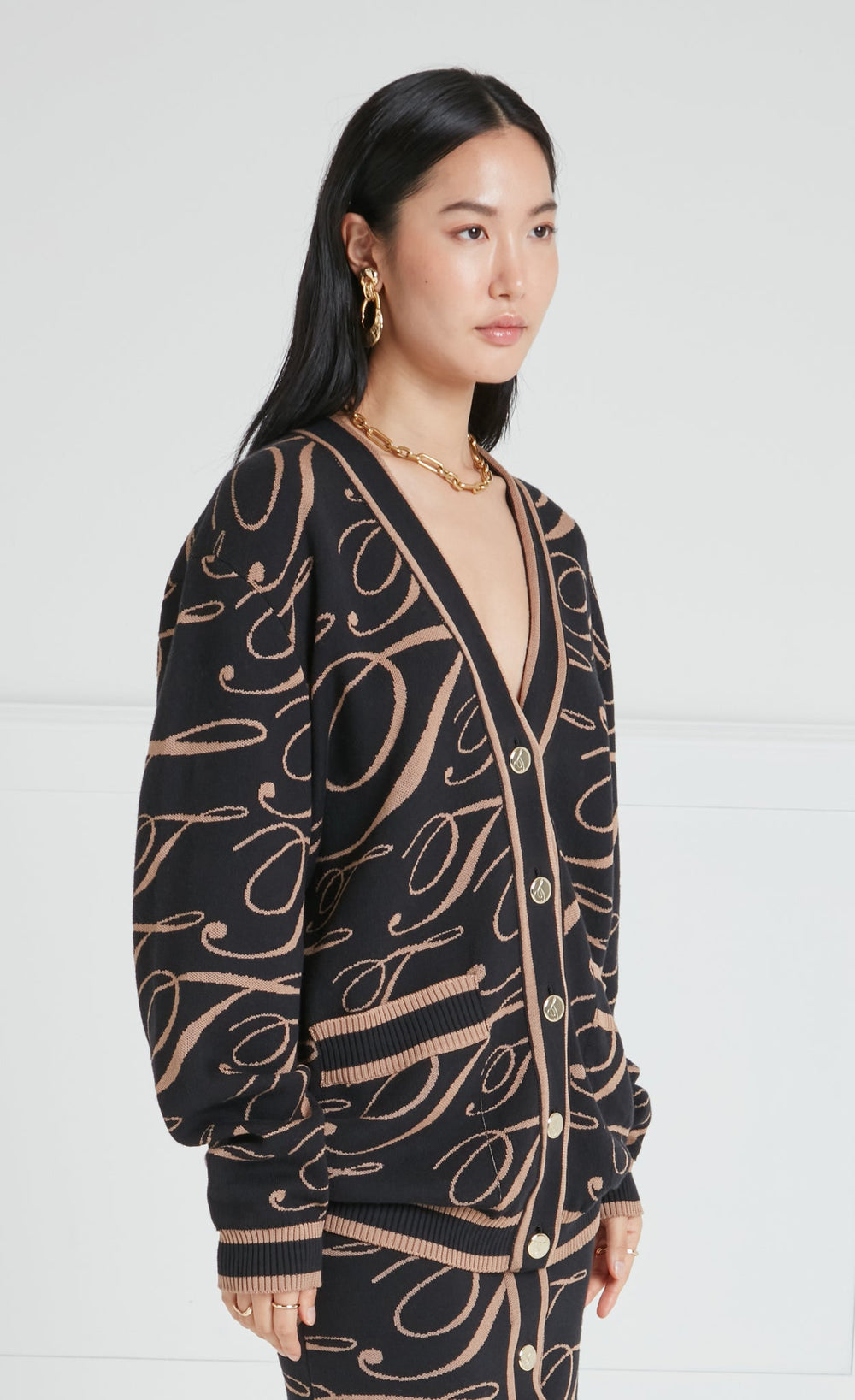 T-Logo Mania Cardigan - Black/Camel