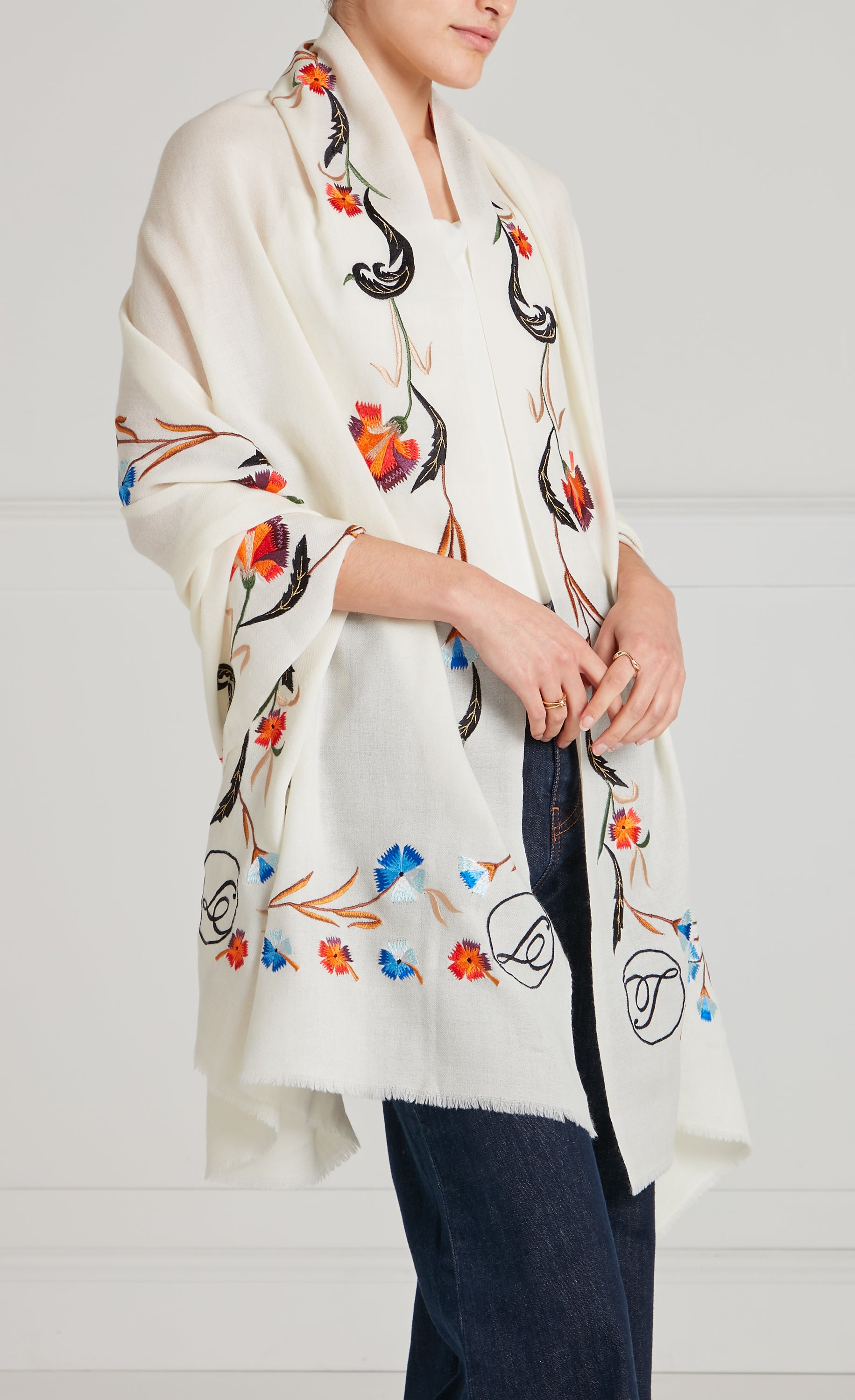 Toledo Embroidered Scarf - Cream Mix