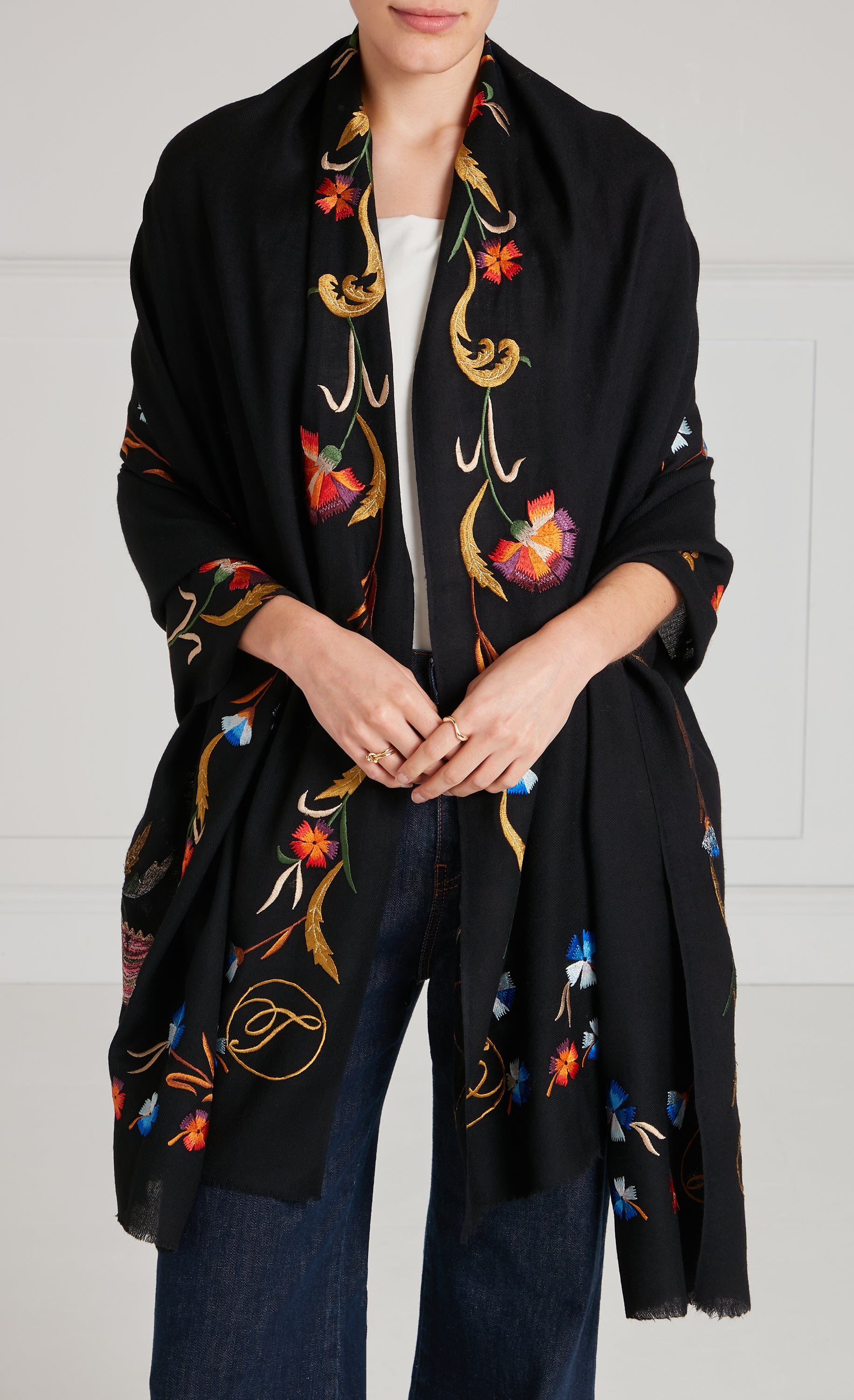 Toledo Embroidered Scarf - Black Mix