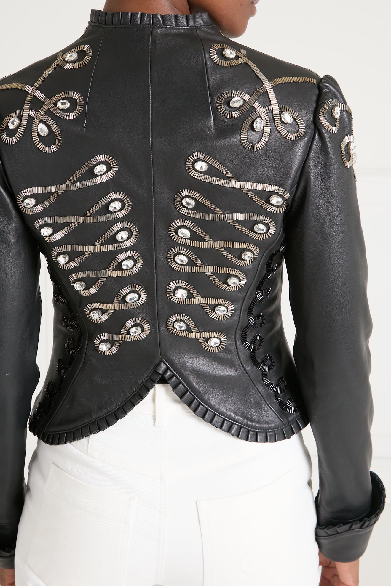 Balthazar Leather Embroidery Jacket - Black