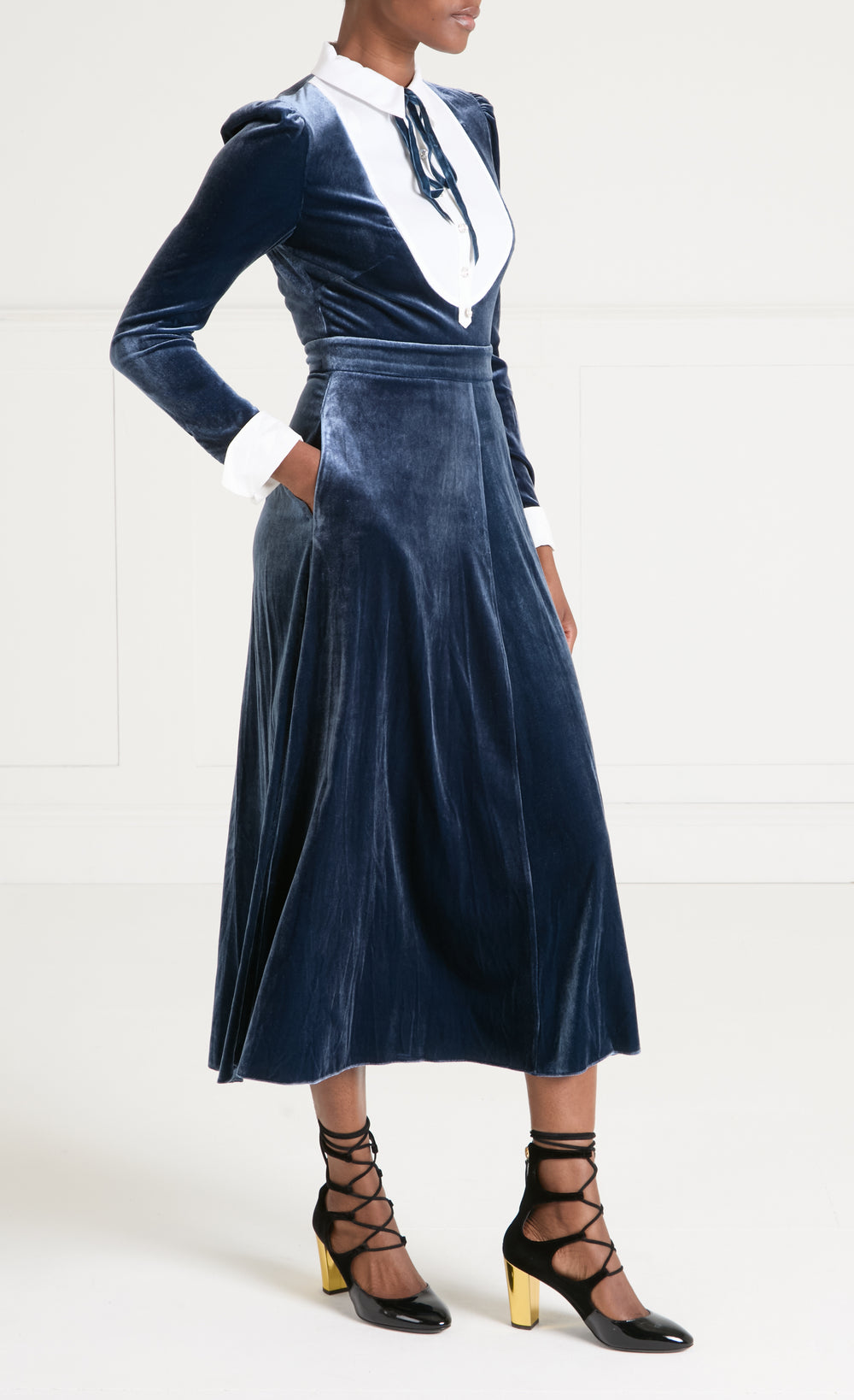 Pompidou Bib Dress - Slate Blue