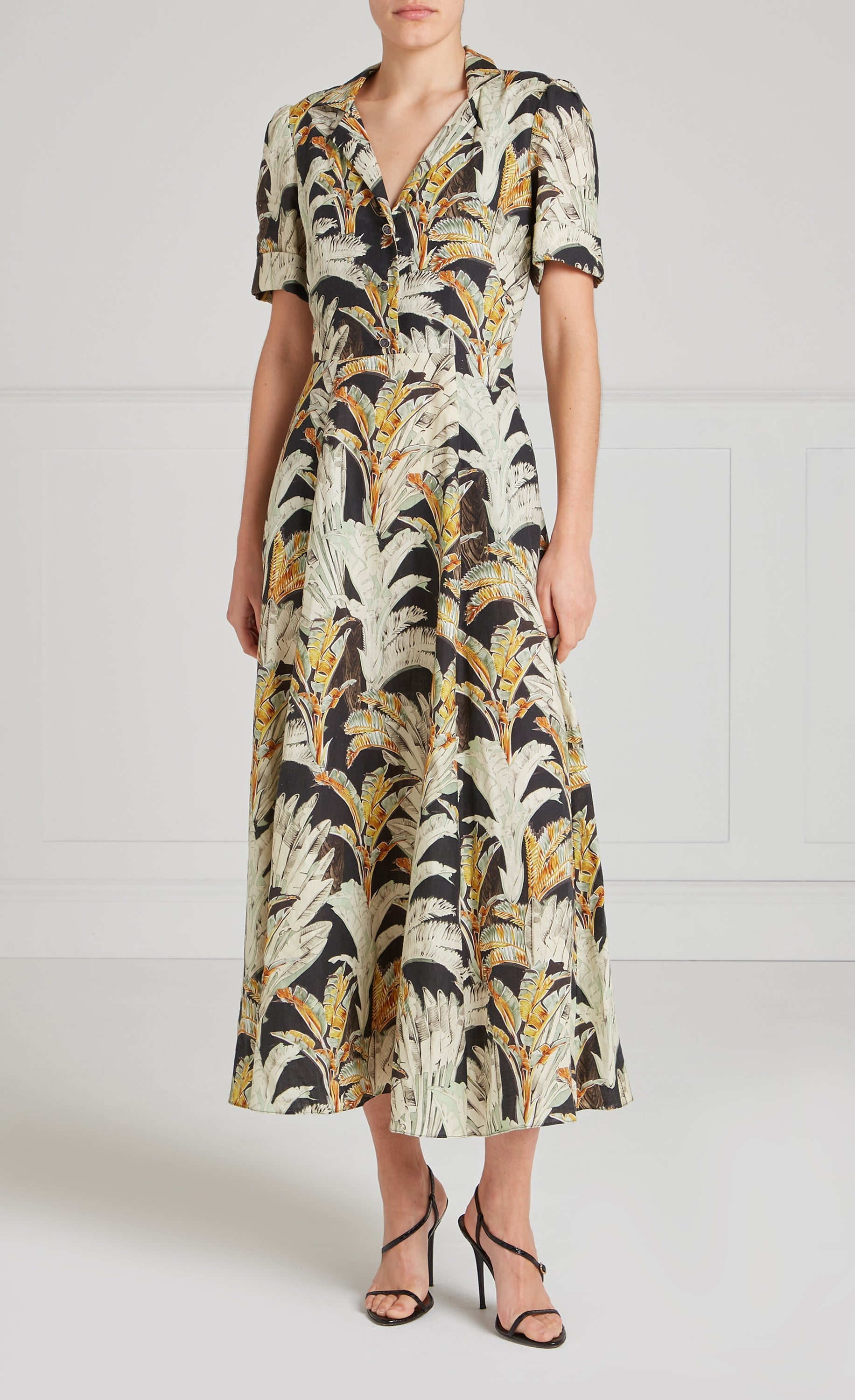Baxter Linen Sleeved Dress - Black/Khaki | Dresses & Jumpsuits
