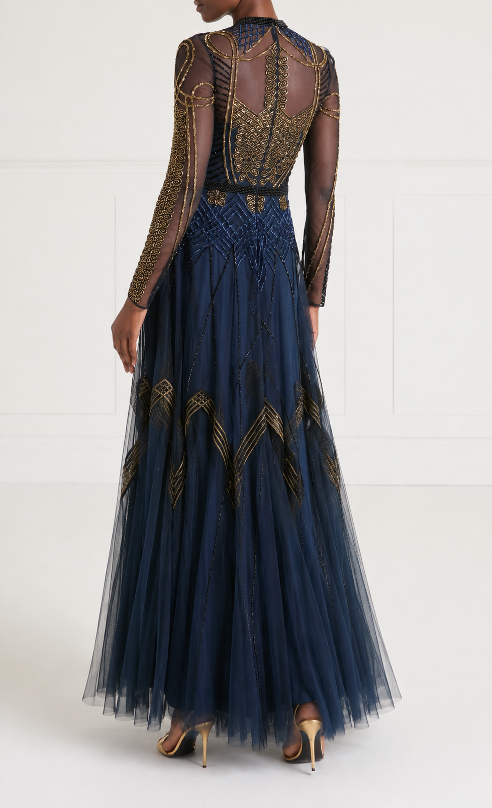 Persephone Sleeved Full-Length Gown - Sapphire Blue